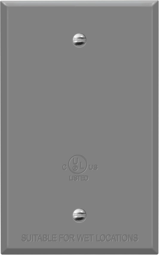 Weatherproof Outdoor Blank Metal Wall Plate for Corrosion Resistance - 1-Gang 4.50" x 2.76" Zinc Alloy Cover, Gray Finish