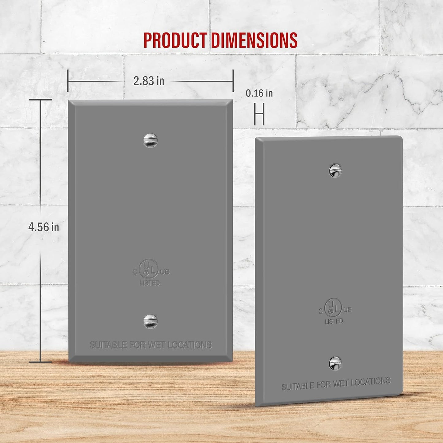 Weatherproof Outdoor Blank Metal Wall Plate for Corrosion Resistance - 1-Gang 4.50" x 2.76" Zinc Alloy Cover, Gray Finish