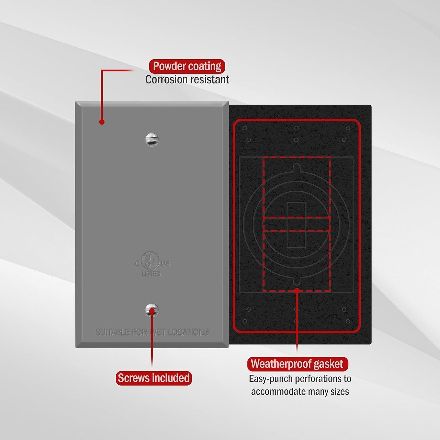 Weatherproof Outdoor Blank Metal Wall Plate for Corrosion Resistance - 1-Gang 4.50" x 2.76" Zinc Alloy Cover, Gray Finish