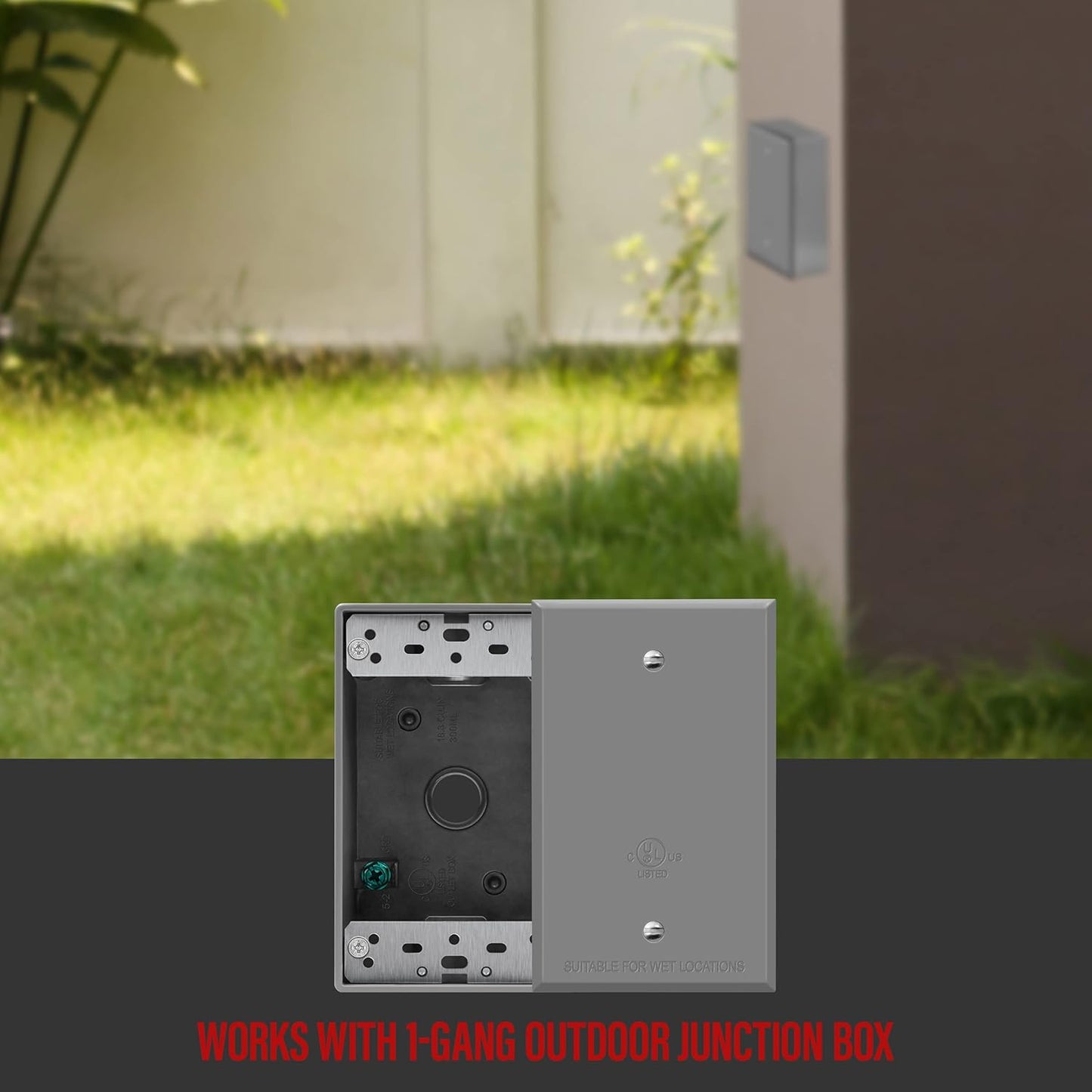 Weatherproof Outdoor Blank Metal Wall Plate for Corrosion Resistance - 1-Gang 4.50" x 2.76" Zinc Alloy Cover, Gray Finish