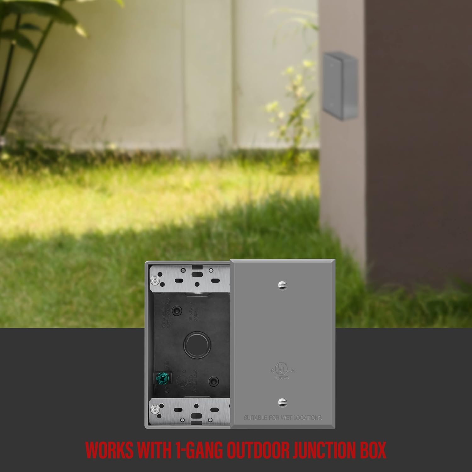 Weatherproof Outdoor Blank Metal Wall Plate for Corrosion Resistance - 1-Gang 4.50" x 2.76" Zinc Alloy Cover, Gray Finish