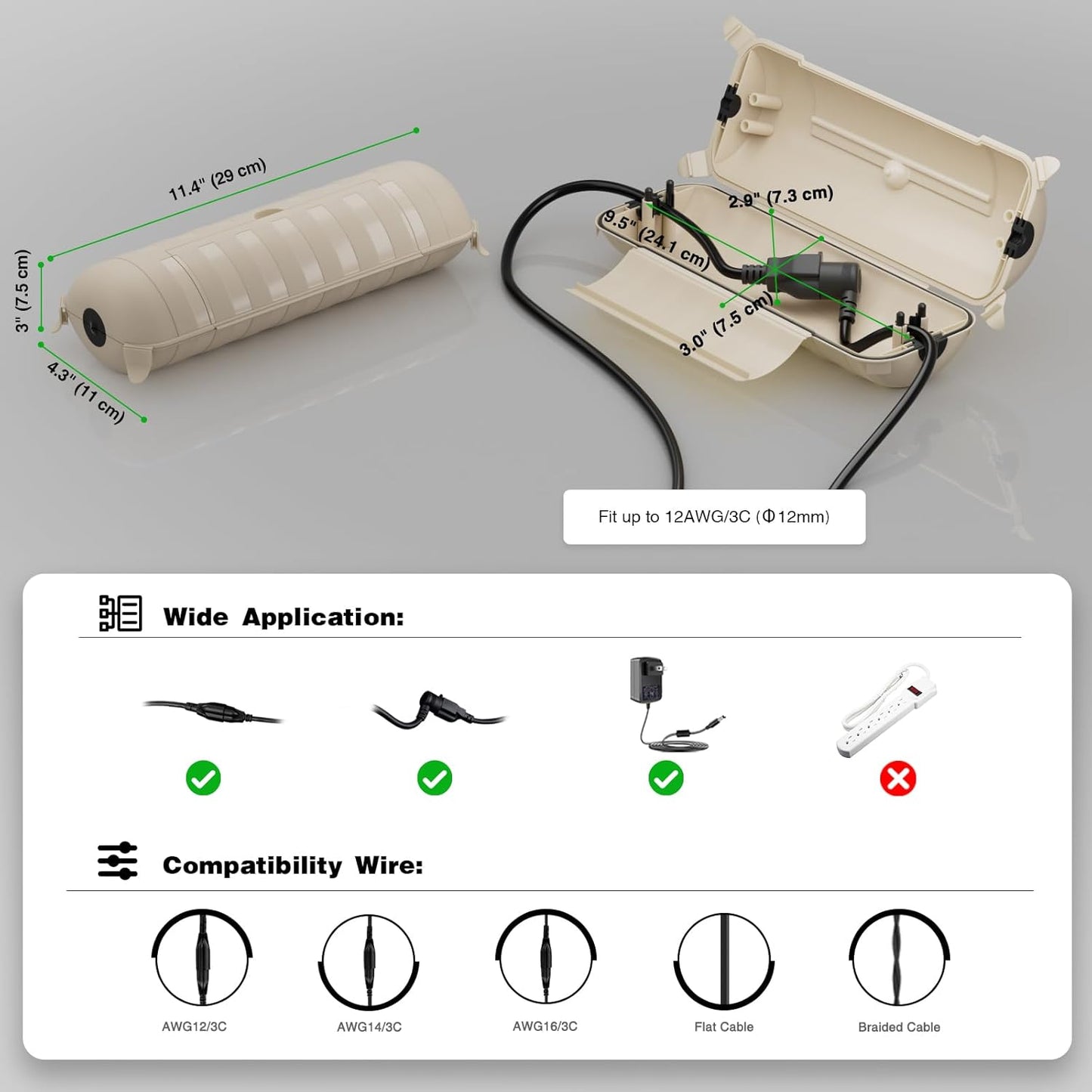 Weatherproof Outdoor Electrical Box Set: Large (12.5 x 8.5 x 5 inch) & Medium (11.4 x 4.3 x 3 inch), IP54 Waterproof Outlet Boxes