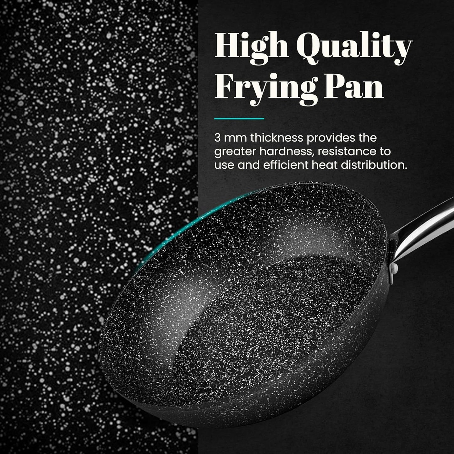 WECOOK Granite Frying Pan 26 cm - Full Induction, Non-Stick Stone, PFOA-Free, Professional Steel Handle - Suitable for All Cookers