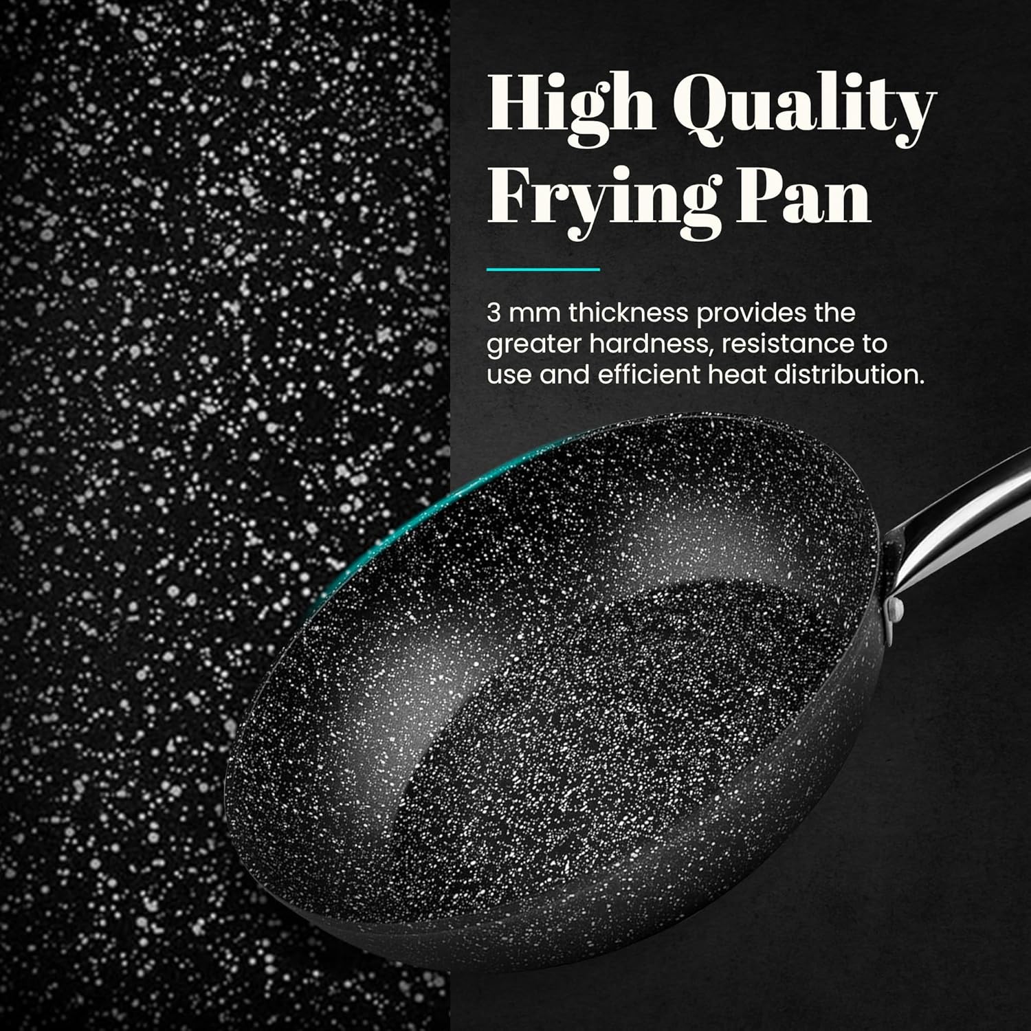 WECOOK Granite Frying Pan 26 cm - Full Induction, Non-Stick Stone, PFOA-Free, Professional Steel Handle - Suitable for All Cookers