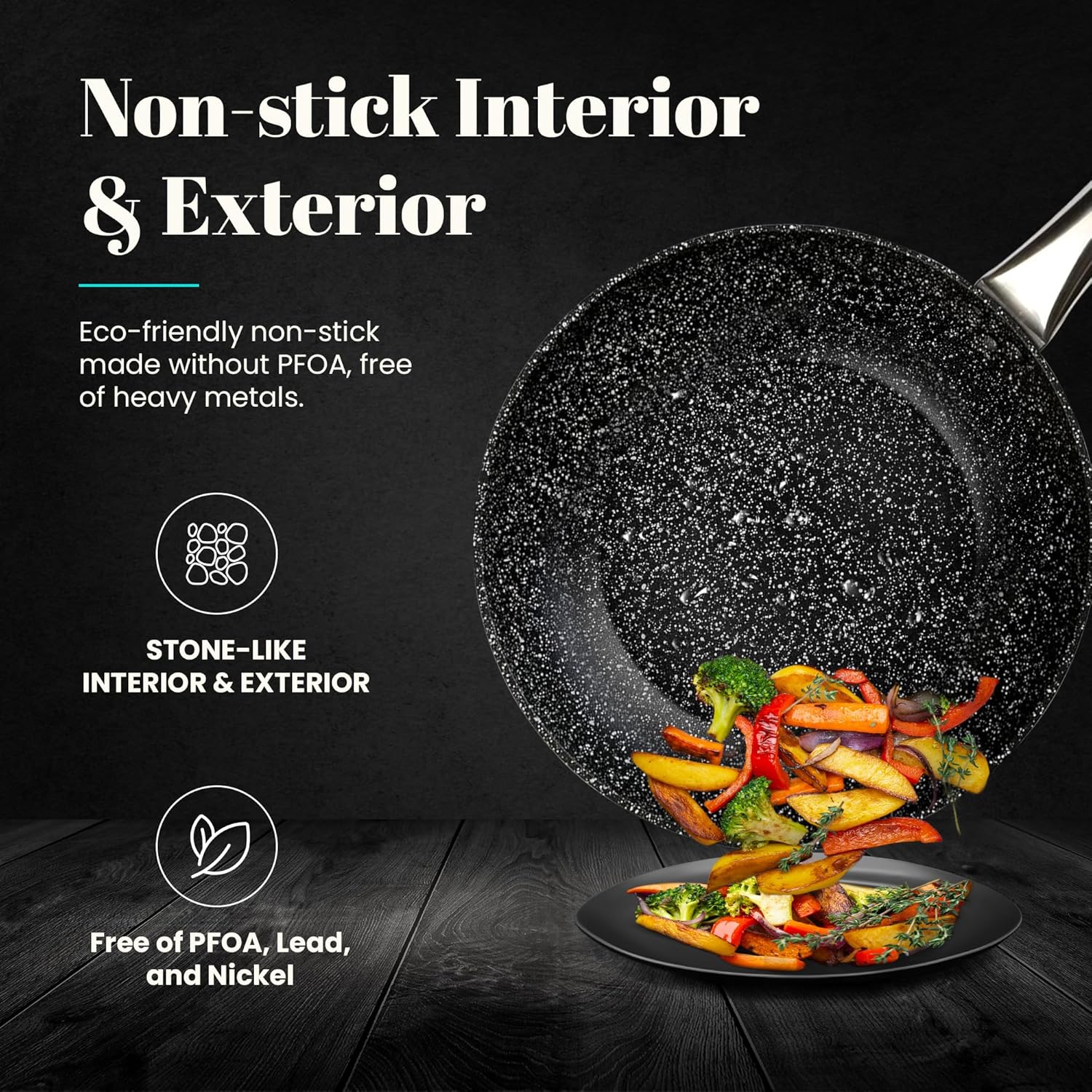 WECOOK Granite Frying Pan 26 cm - Full Induction, Non-Stick Stone, PFOA-Free, Professional Steel Handle - Suitable for All Cookers