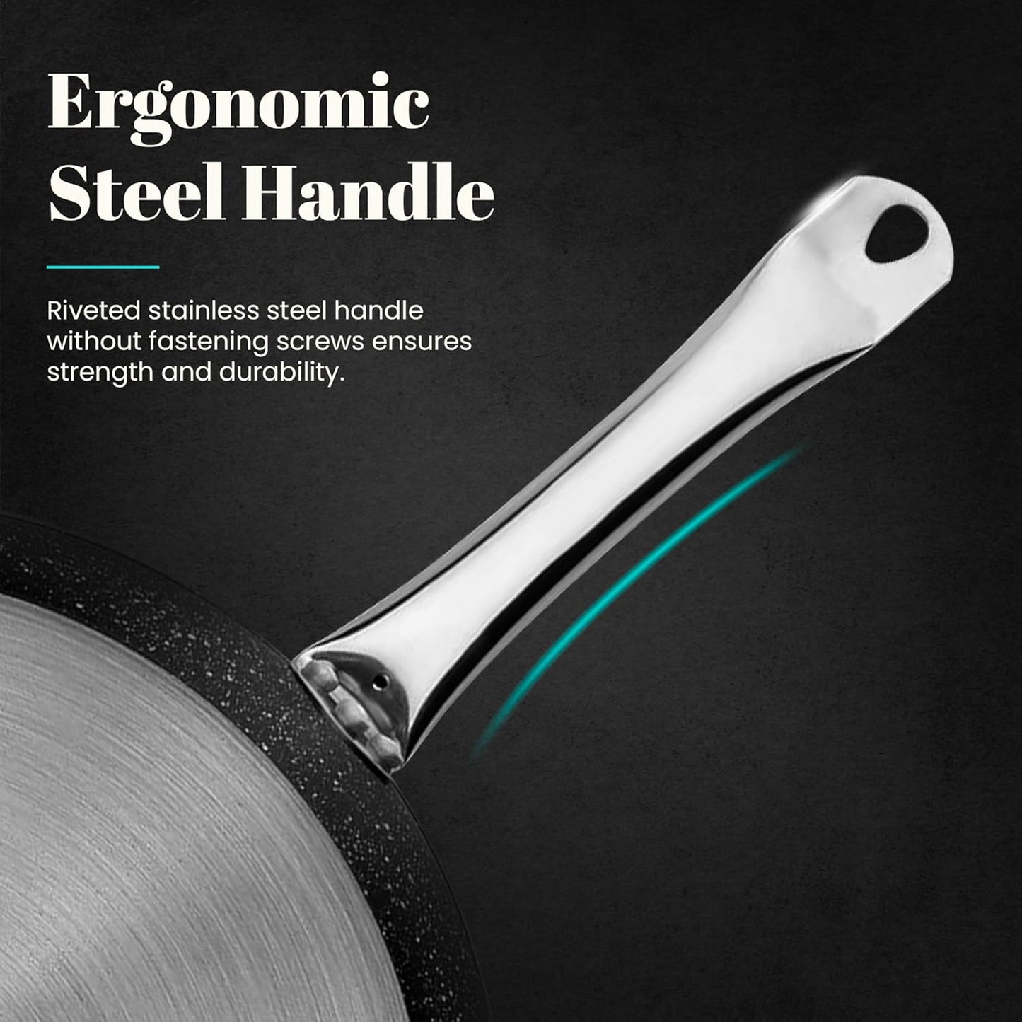 WECOOK Granite Frying Pan 26 cm - Full Induction, Non-Stick Stone, PFOA-Free, Professional Steel Handle - Suitable for All Cookers
