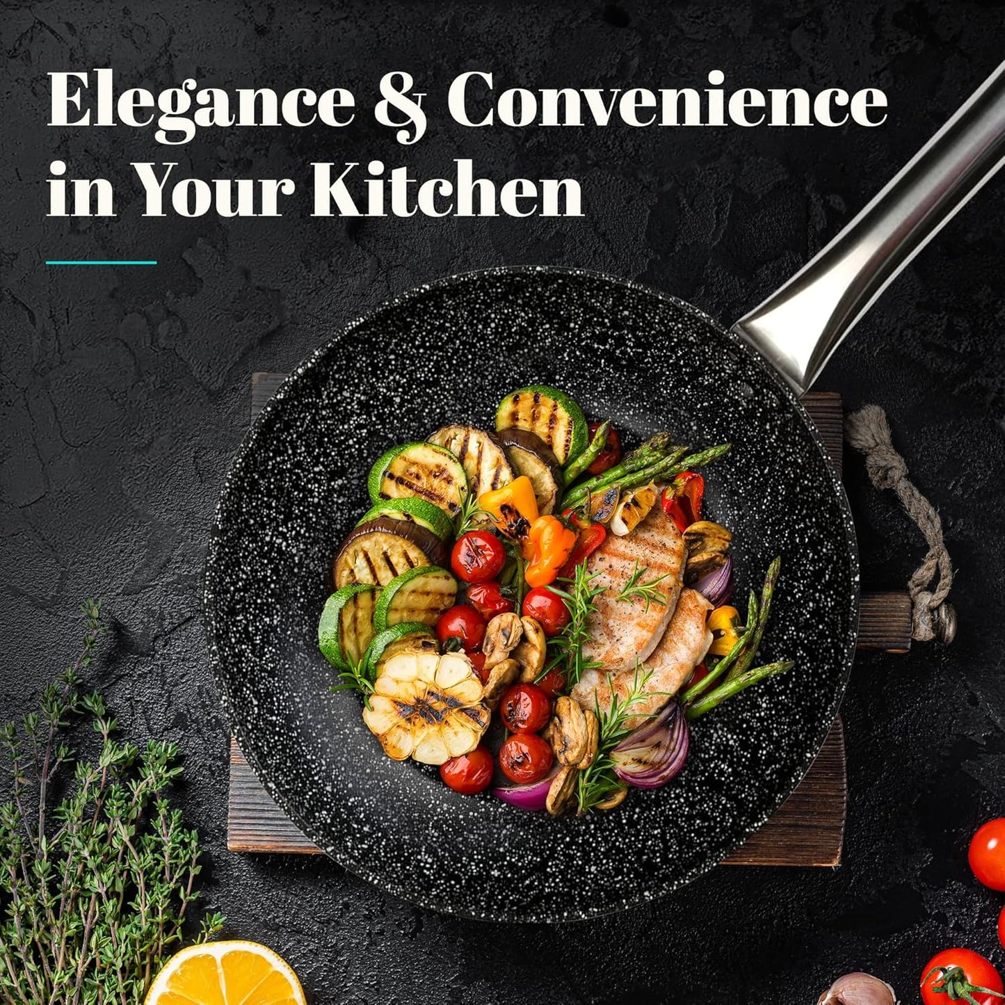 WECOOK Granite Frying Pan 26 cm - Full Induction, Non-Stick Stone, PFOA-Free, Professional Steel Handle - Suitable for All Cookers