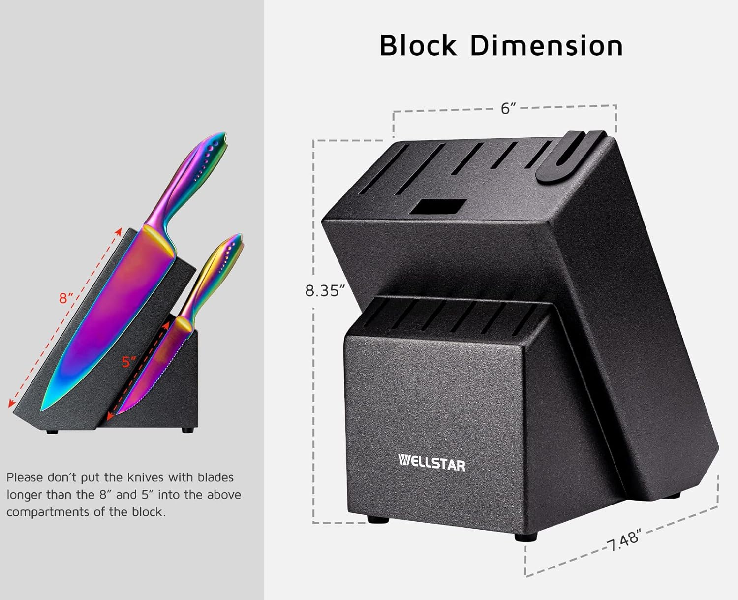 WELLSTAR 12 Slot Knife Block with Built-in Sharpener - Natural Wood Countertop Knife Holder (Black)