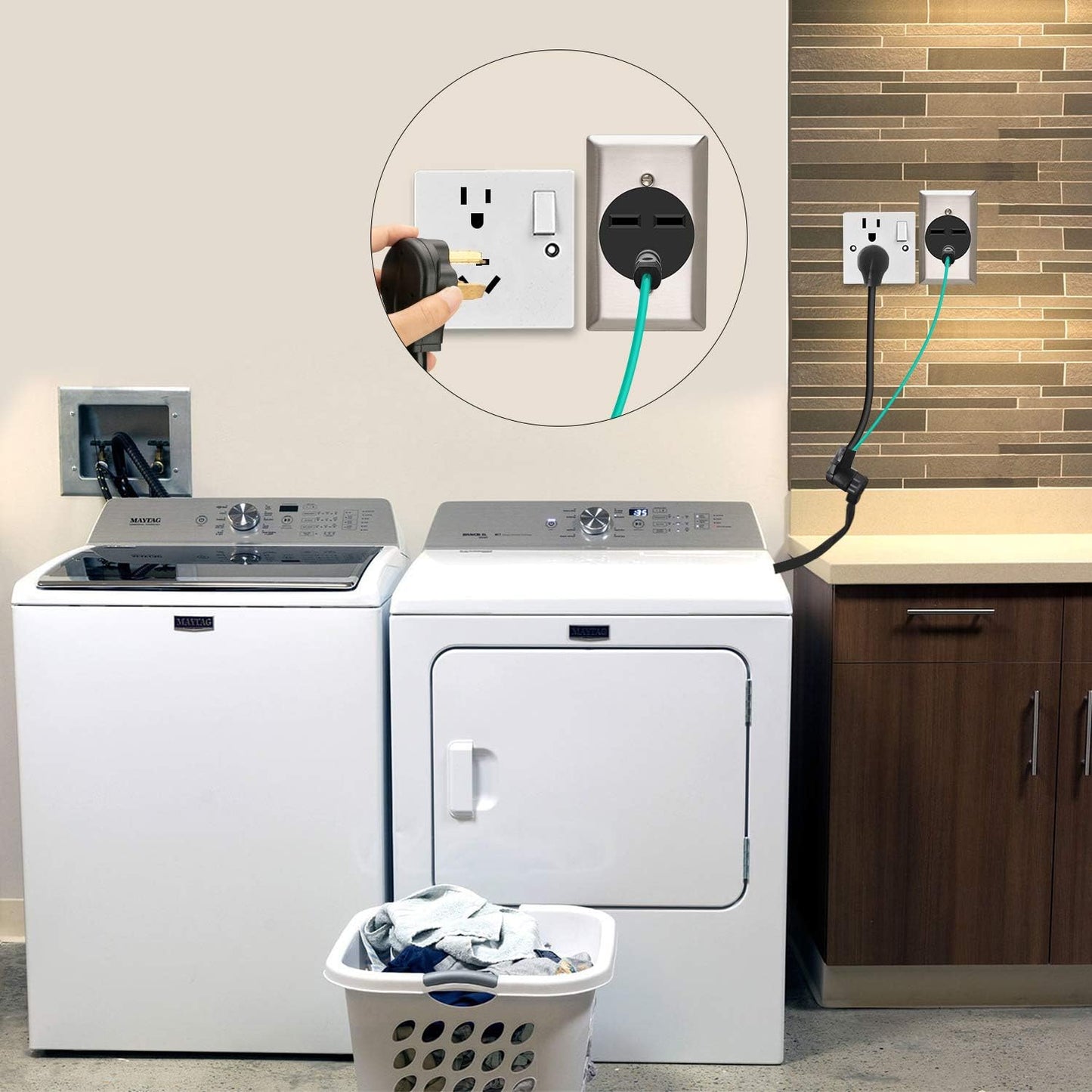 WELLUCK 1.5 FT 4 Prong to 3 Prong Dryer Adapter, 30 Amp Power Cord Converter with Ground Wire