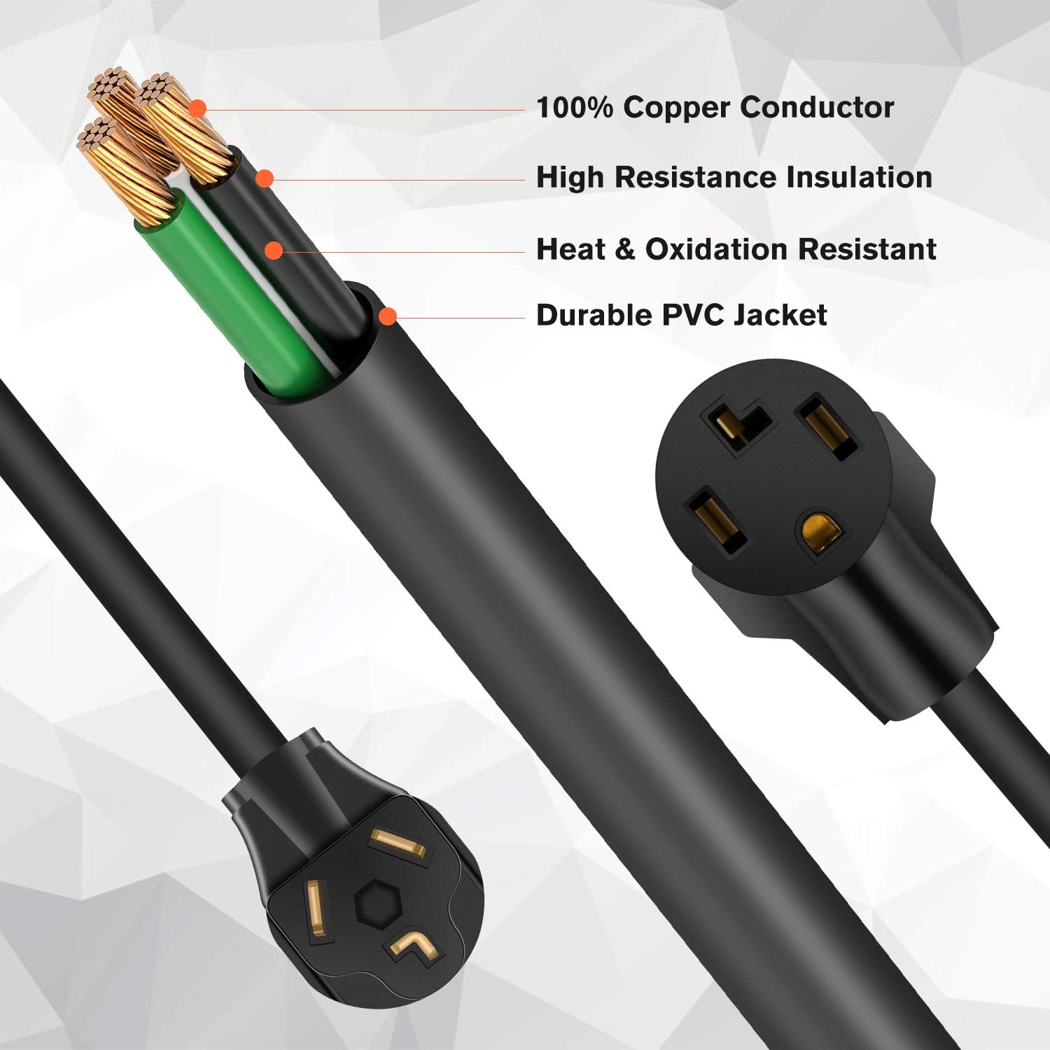 WELLUCK 1.5 FT 4 Prong to 3 Prong Dryer Adapter, 30 Amp Power Cord Converter with Ground Wire