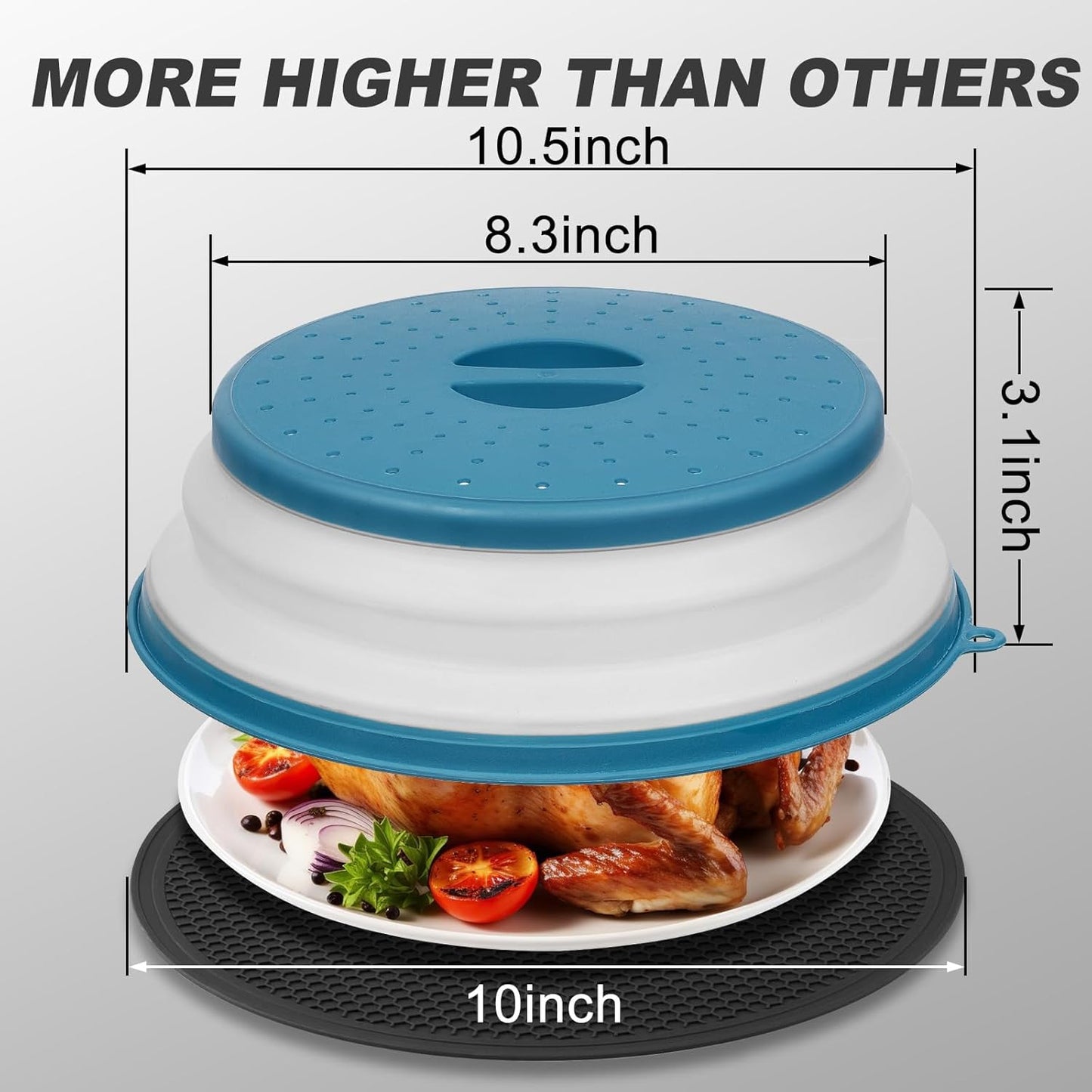 WENWELL 4 in 1 Vented Collapsible Microwave Splatter Cover & Mat Set - BPA-Free Silicone & Plastic, Dishwasher-Safe