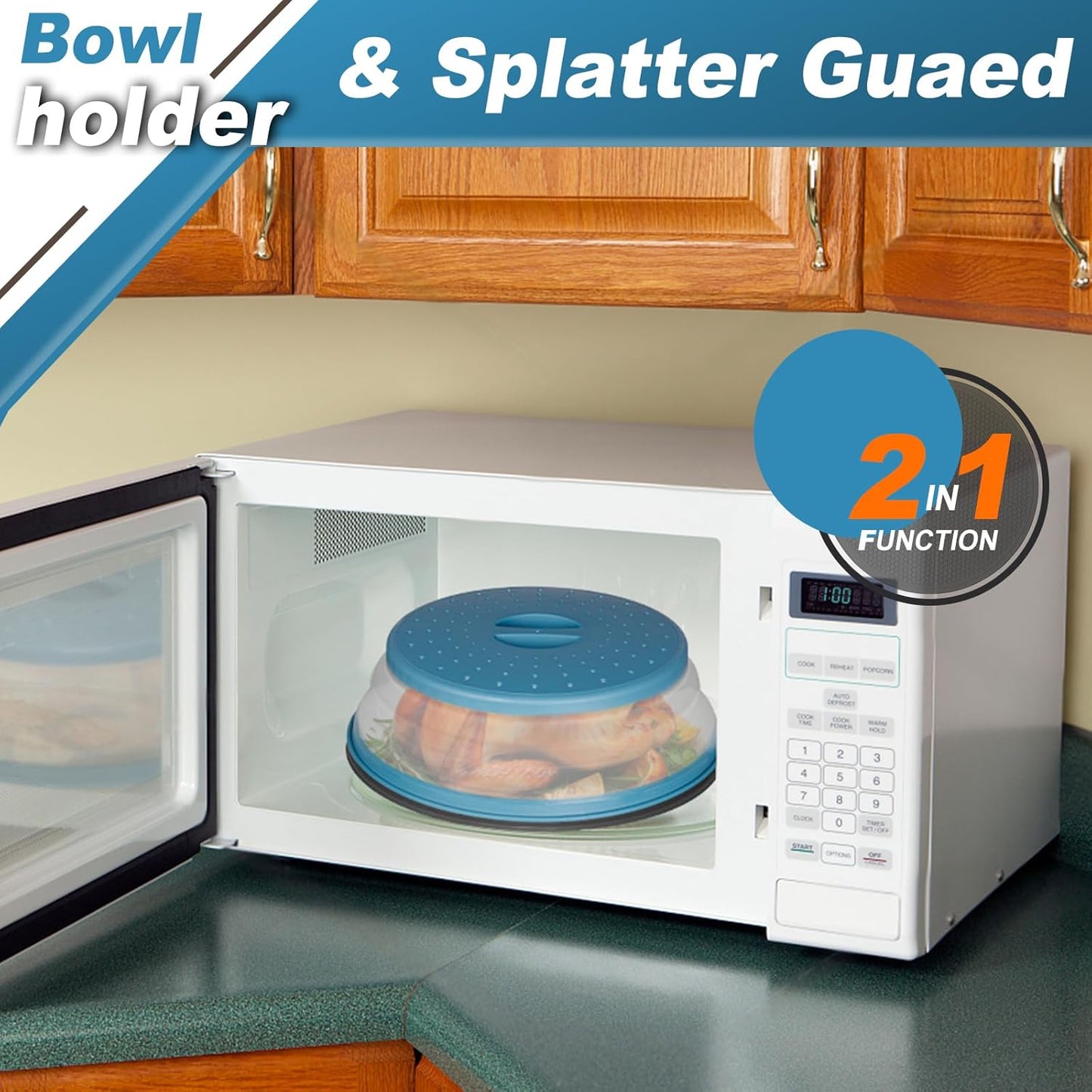 WENWELL 4 in 1 Vented Collapsible Microwave Splatter Cover & Mat Set - BPA-Free Silicone & Plastic, Dishwasher-Safe