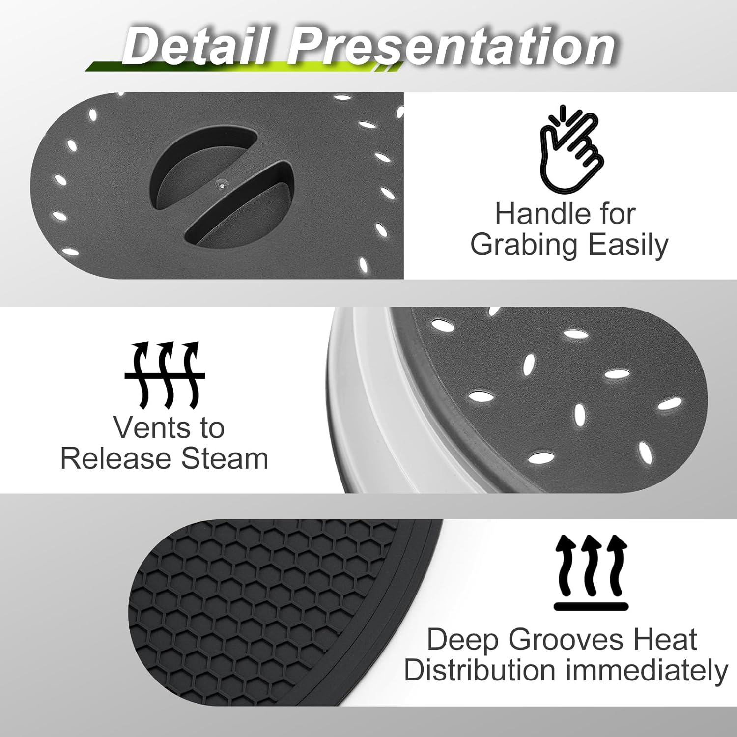 WENWELL 4 in 1 Vented Collapsible Microwave Splatter Cover & Mat Set - BPA-Free Silicone & Plastic, Dishwasher-Safe