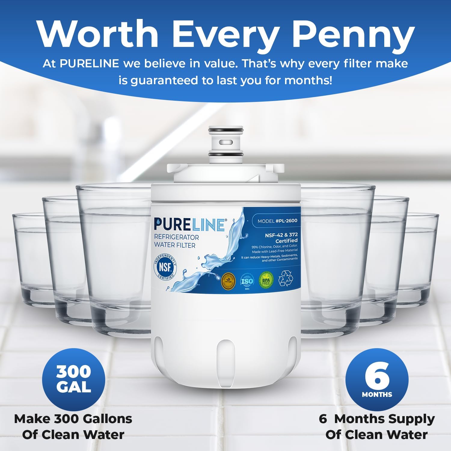 Whirlpool EDR7D1 Compatible Refrigerator Water Filter - Reduces Bad Taste & Odor