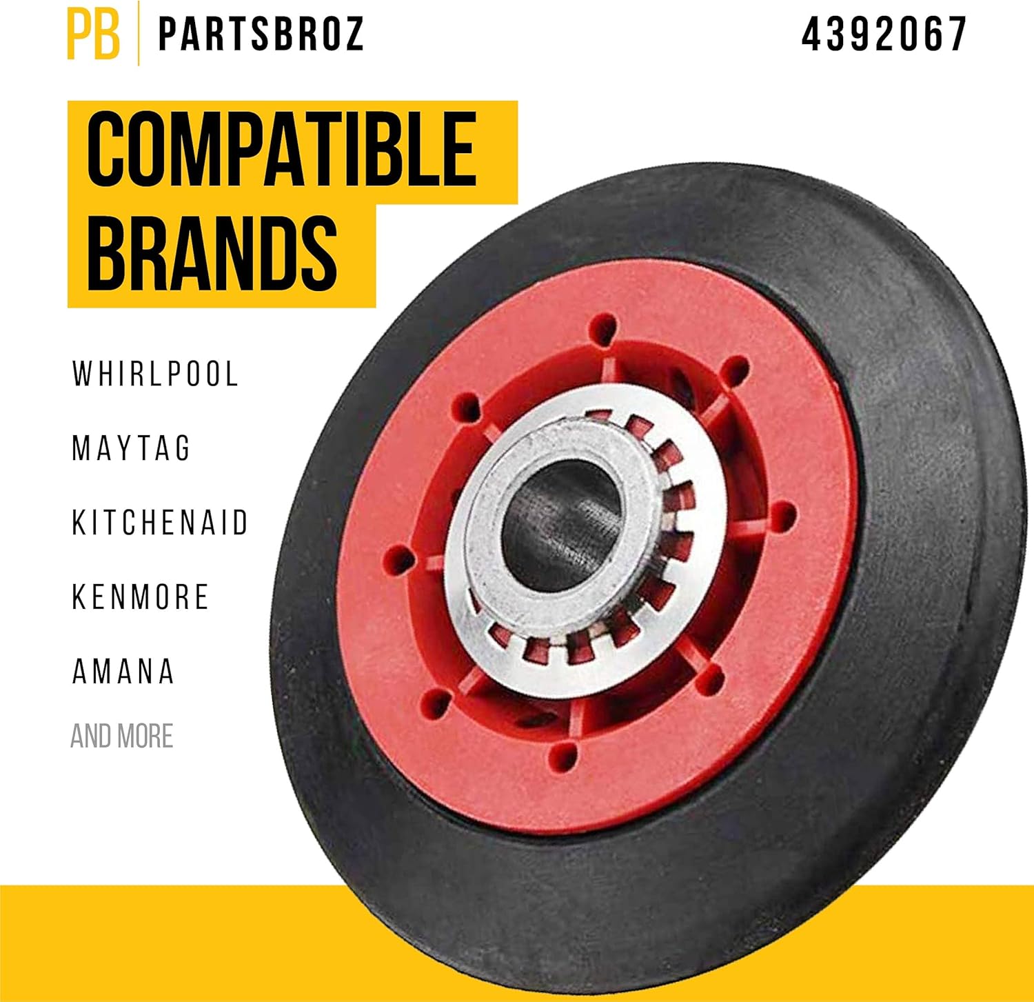 Whirlpool Maytag Dryer Repair Kit - PartsBroz 4392067 Compatible with Bravos Cabrio Duet - Includes 661570V Belt, WPW10314173 Roller, 279640 Pulley, WPW10512946 WP233520