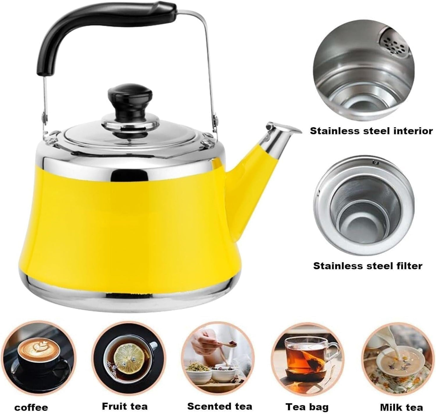 Whistling Stainless Steel Tea Kettle with Foldable Handle - 9.2L Capacity for Coffee, Tea, Milk - Gas and Electric Compatible