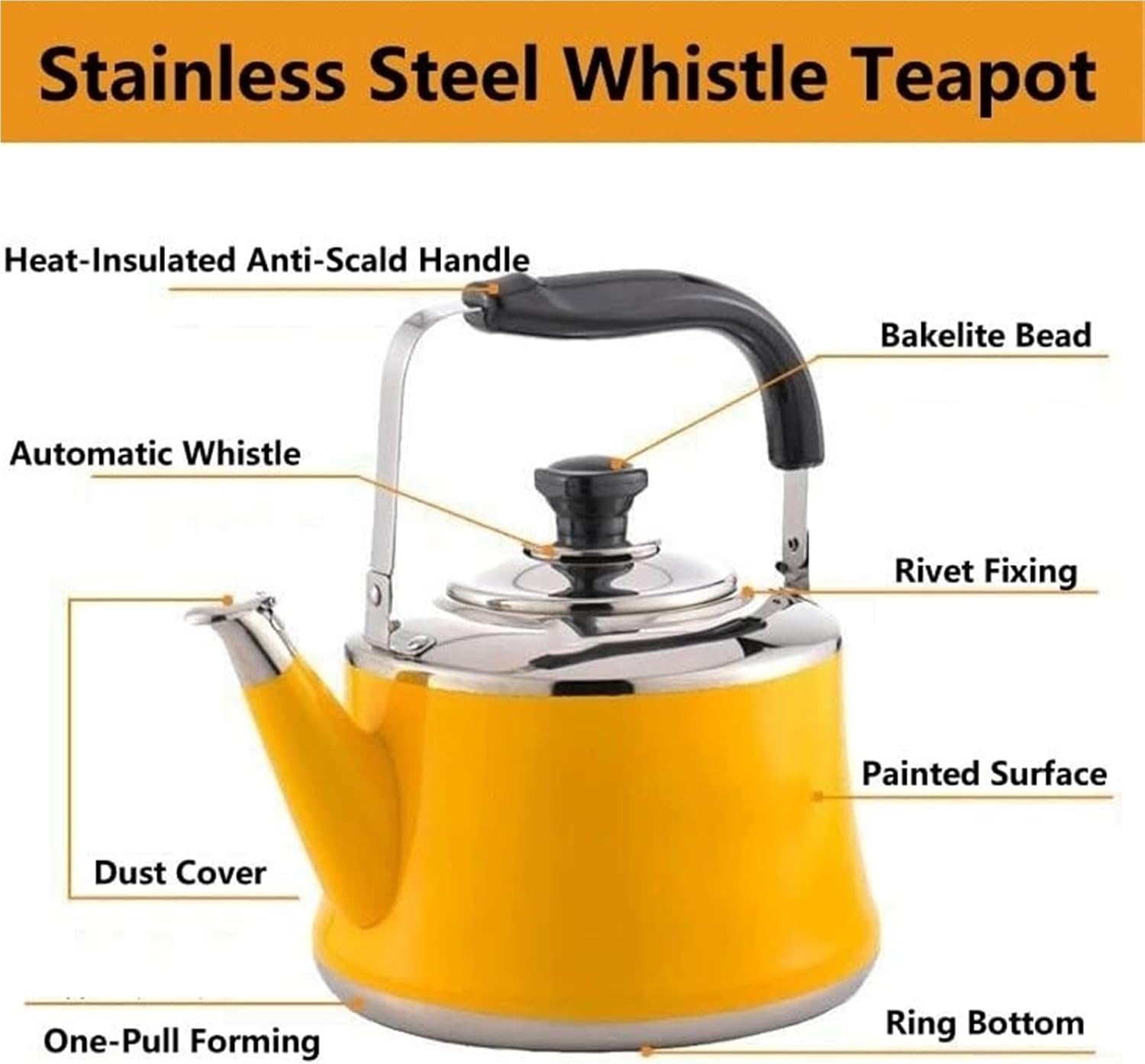 Whistling Stainless Steel Tea Kettle with Foldable Handle - 9.2L Capacity for Coffee, Tea, Milk - Gas and Electric Compatible
