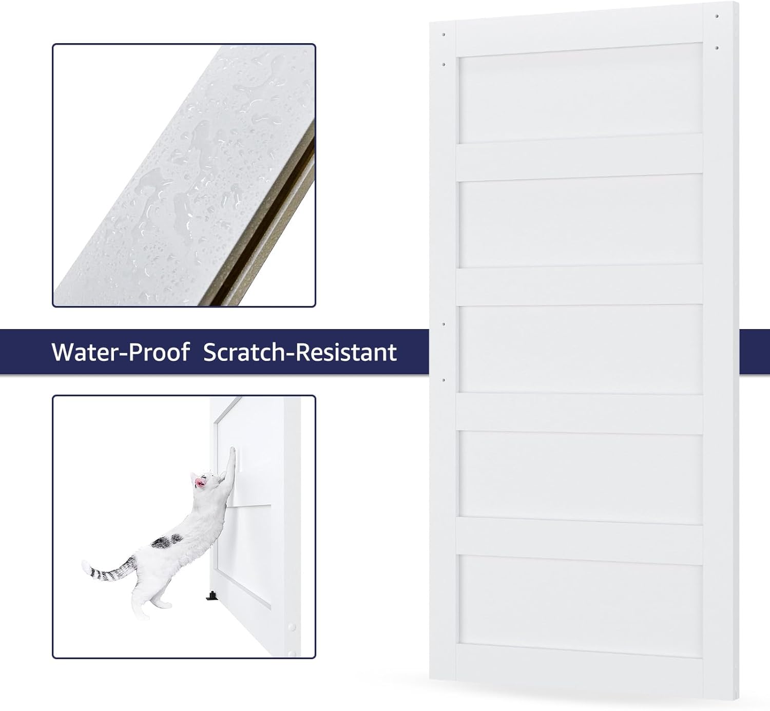 White 48in x 84in Sliding Barn Door Kit with 8ft Hardware & Handle - Easy Assembly, Waterproof PVC Surface, 5 Panel