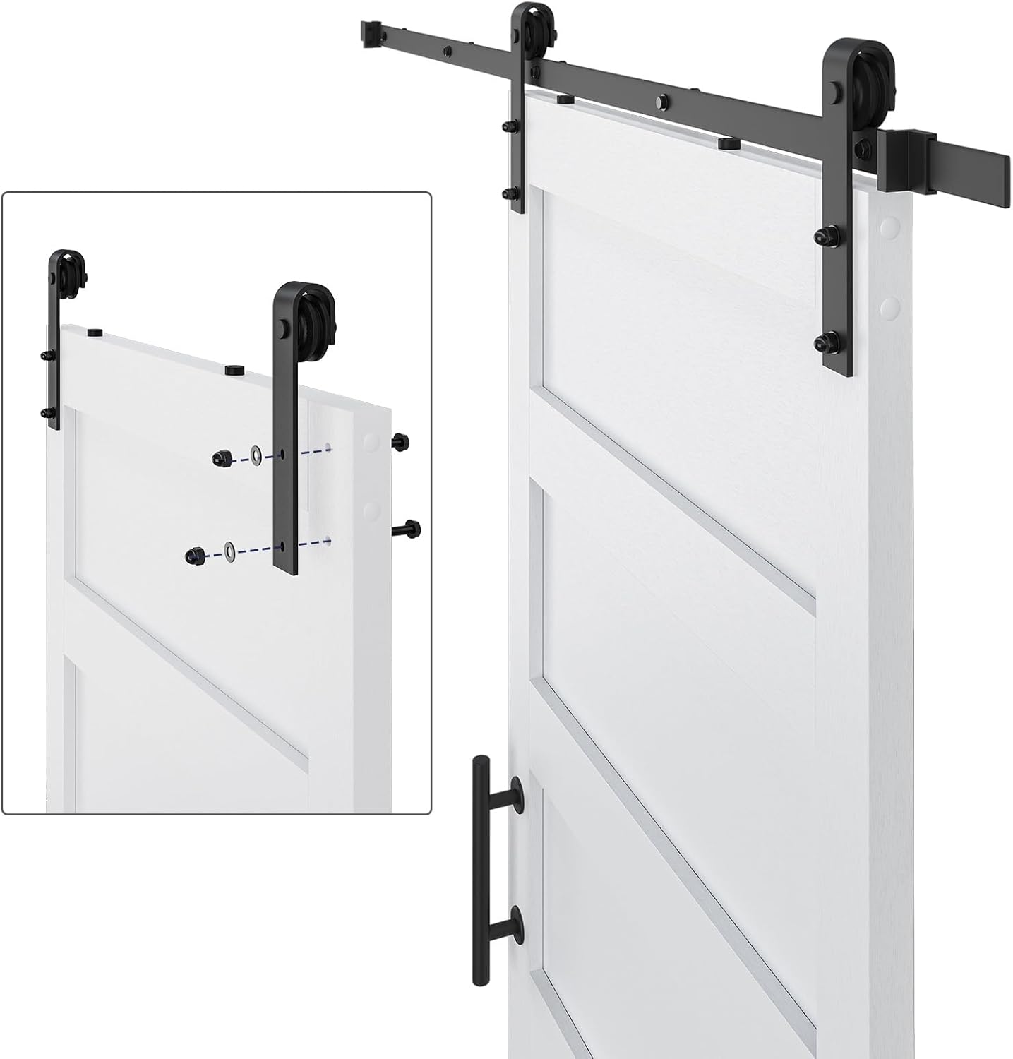 White 48in x 84in Sliding Barn Door Kit with 8ft Hardware & Handle - Easy Assembly, Waterproof PVC Surface, 5 Panel