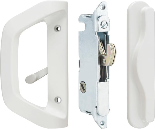 White AIsecure Sliding Glass Door Handle Set with Mortise Lock - Fits 1-1/2" to 1-3/4" Doors, Reversible Design, Non-Handed, Keyless Option