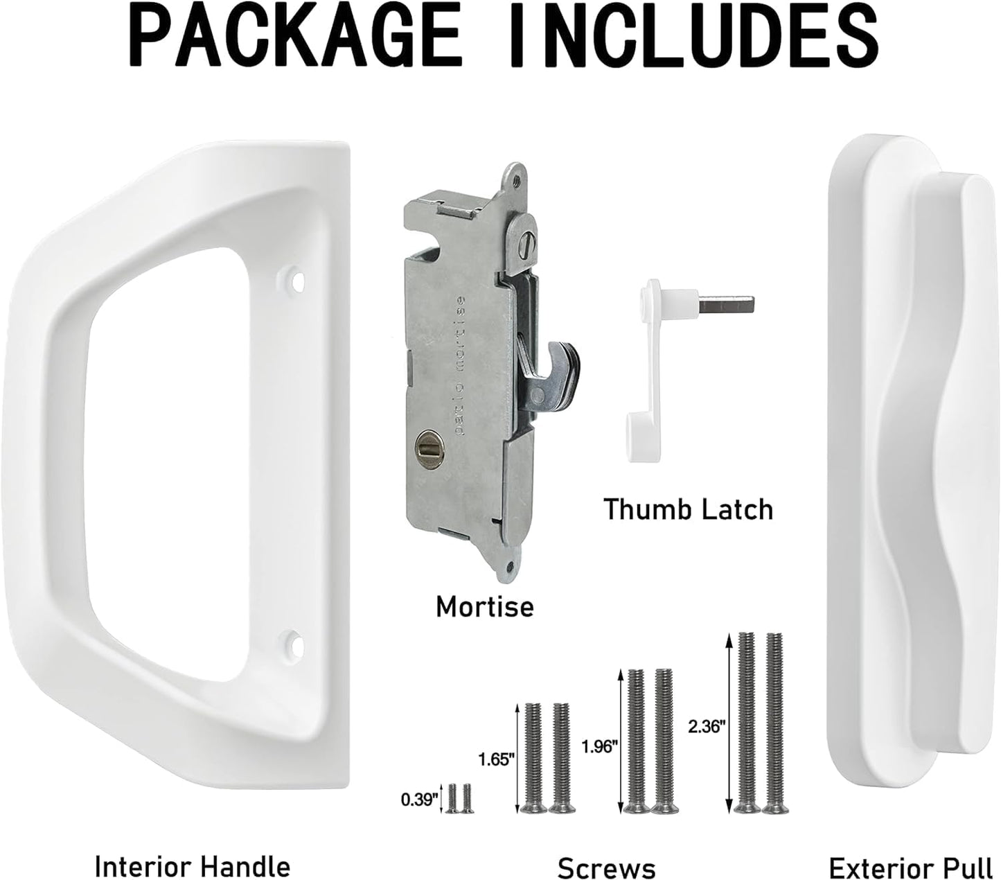 White AIsecure Sliding Glass Door Handle Set with Mortise Lock - Fits 1-1/2" to 1-3/4" Doors, Reversible Design, Non-Handed, Keyless Option
