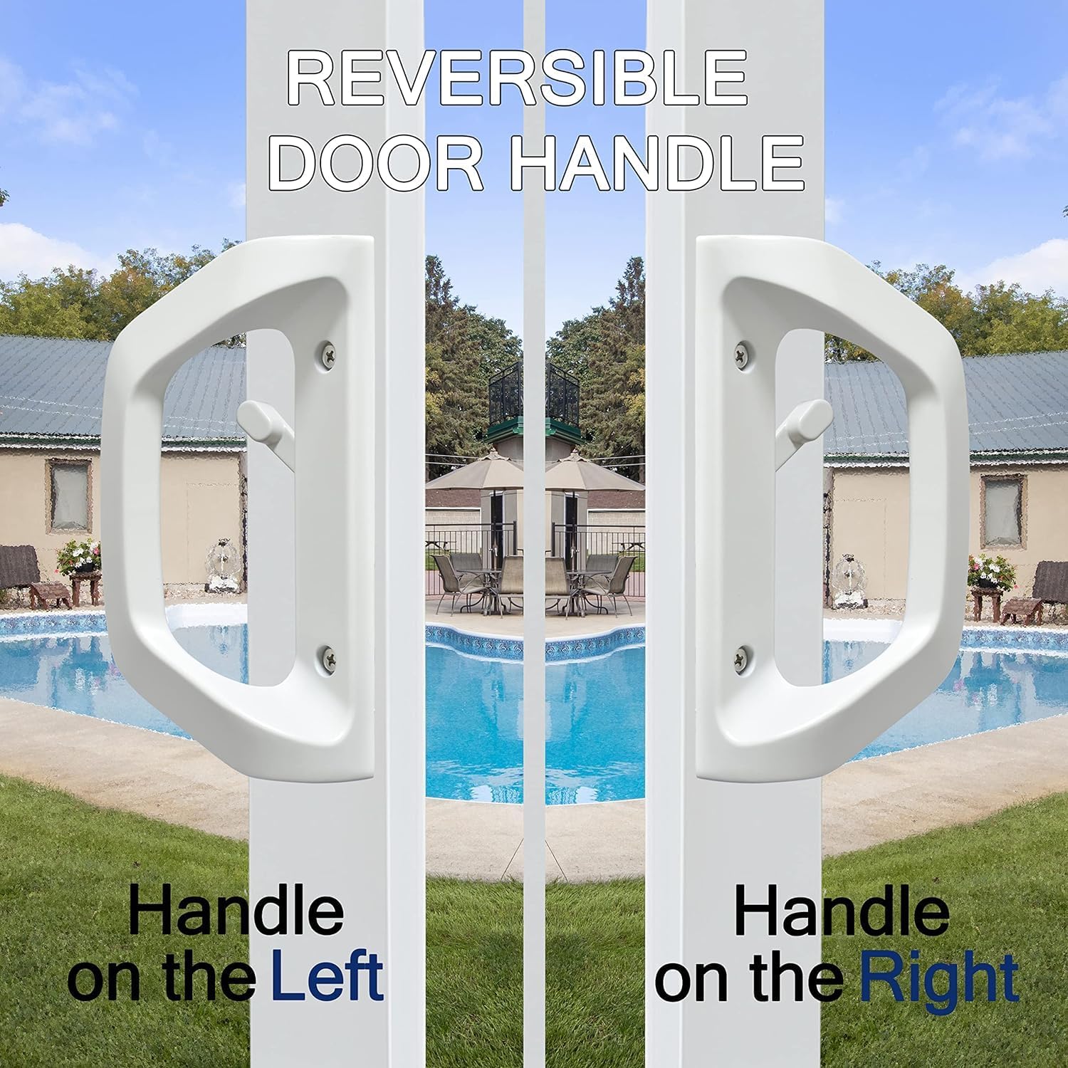White AIsecure Sliding Glass Door Handle Set with Mortise Lock - Fits 1-1/2" to 1-3/4" Doors, Reversible Design, Non-Handed, Keyless Option
