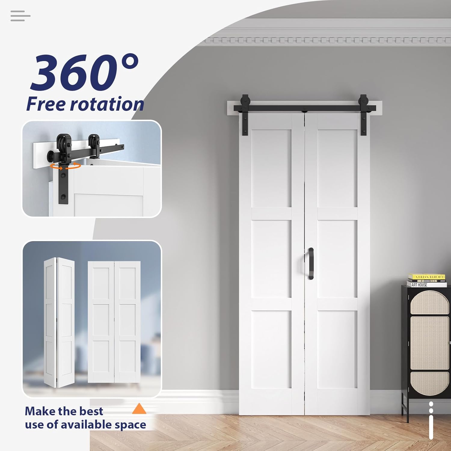 White Bi-fold Barn Door Sliding Folding Door Set with Hardware Kit - Solid MDF/PVC Surface, 32x84 (Double 16x84) - Assembly Required - WildKart