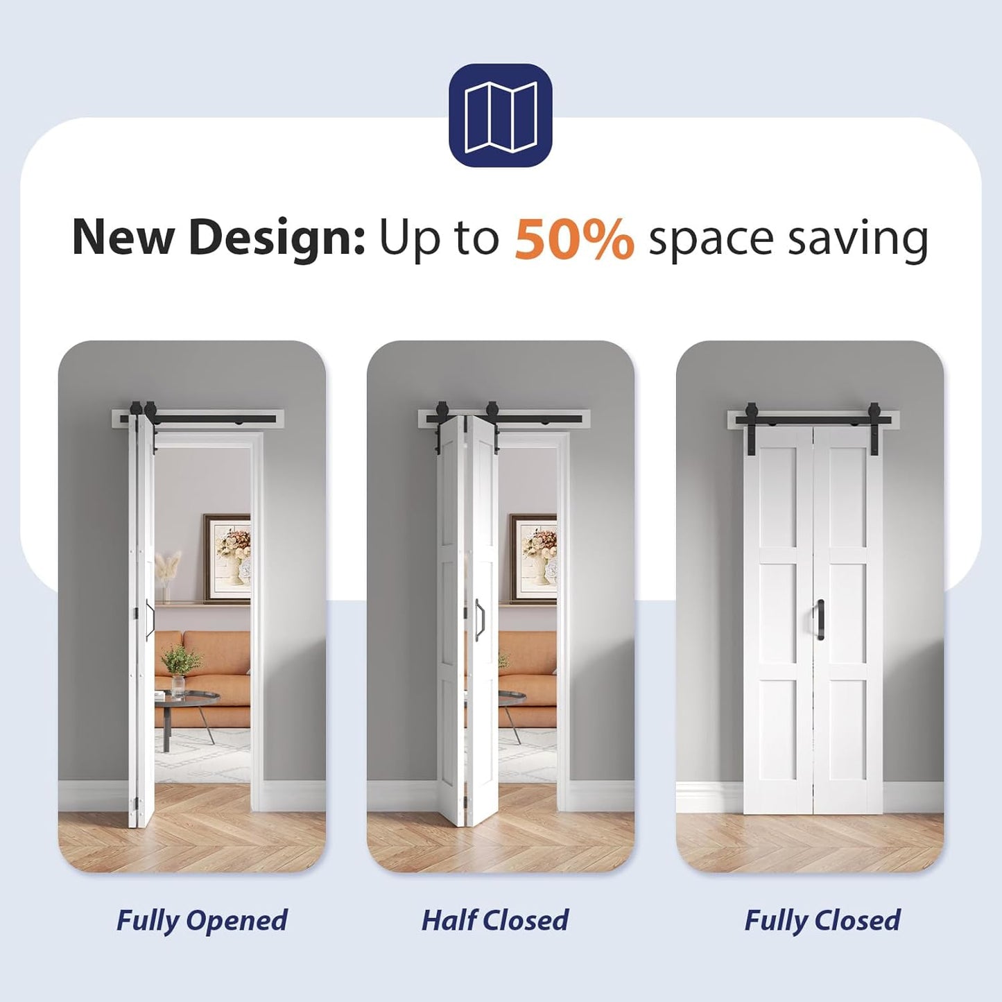 White Bi-fold Barn Door Sliding Folding Door Set with Hardware Kit - Solid MDF/PVC Surface, 32x84 (Double 16x84) - Assembly Required - WildKart