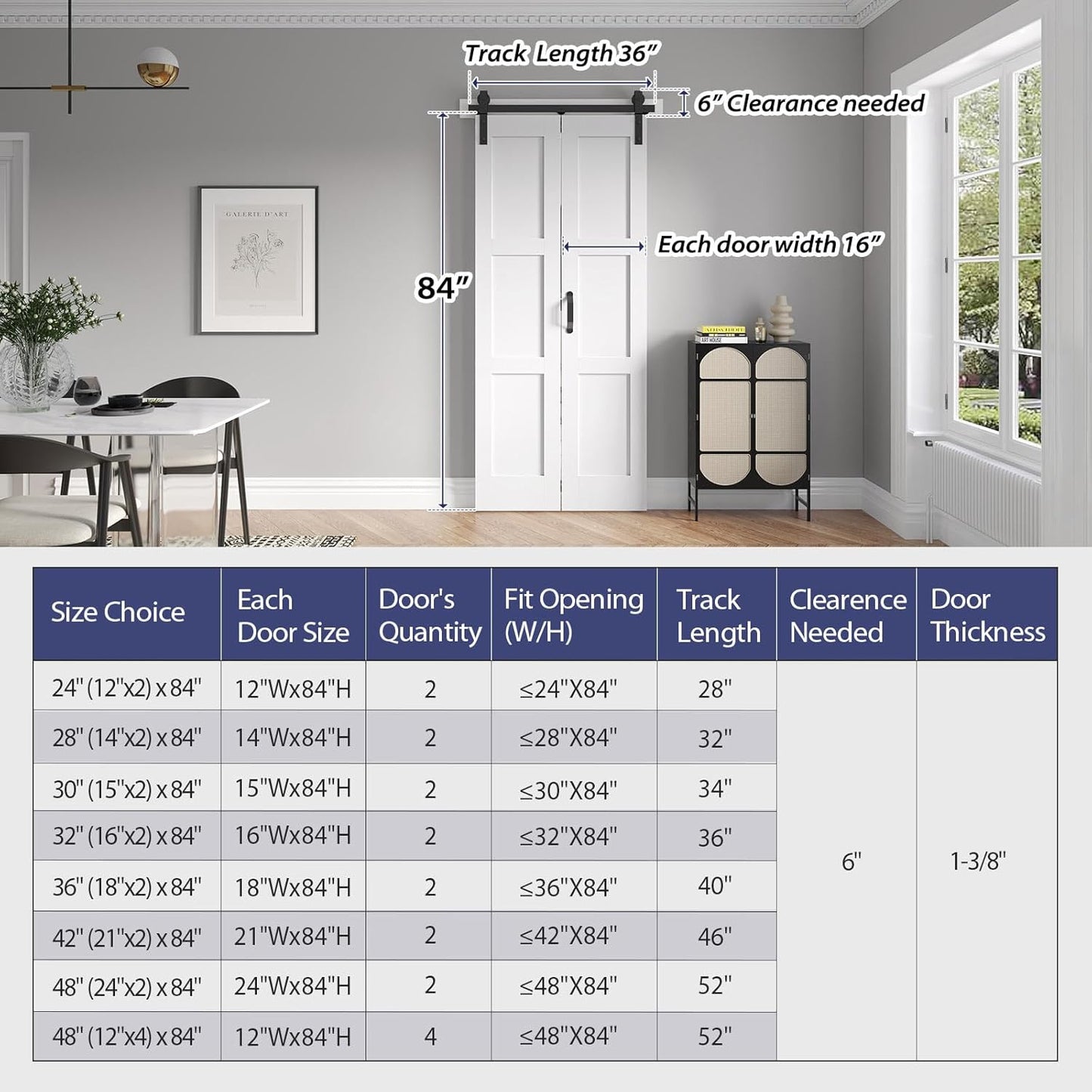 White Bi-fold Barn Door Sliding Folding Door Set with Hardware Kit - Solid MDF/PVC Surface, 32x84 (Double 16x84) - Assembly Required - WildKart