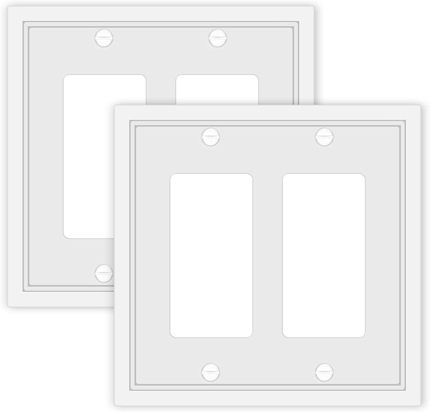 White Classic Double Decorator Switch Cover Plate - 2 Gang Rocker Wall Plate Cover for Duplex Toggle - 2 Pack