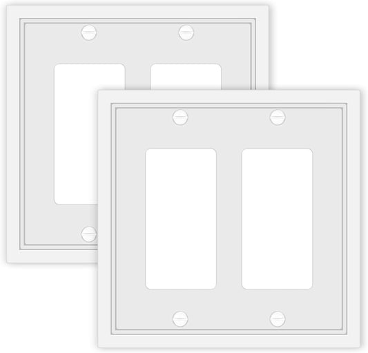 White Classic Double Decorator Switch Cover Plate - 2 Gang Rocker Wall Plate Cover for Duplex Toggle - 2 Pack