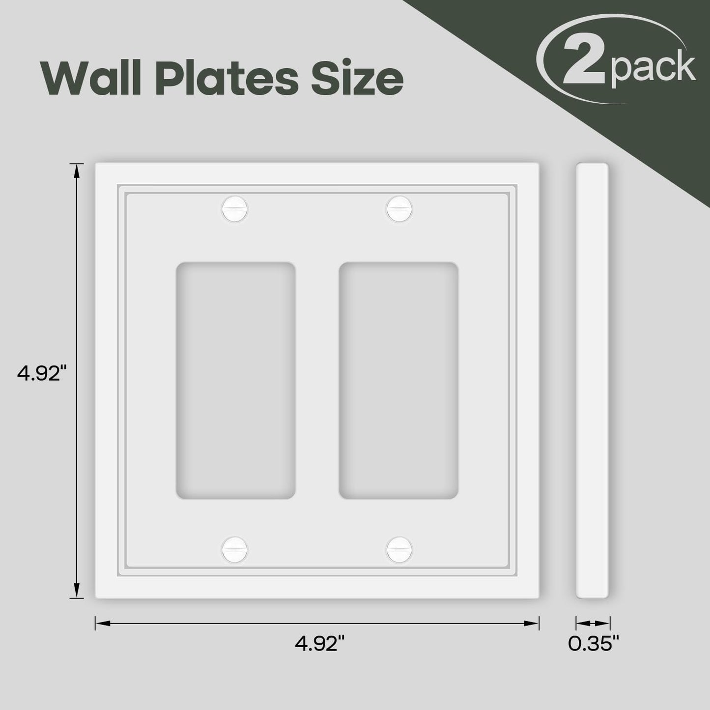 White Classic Double Decorator Switch Cover Plate - 2 Gang Rocker Wall Plate Cover for Duplex Toggle - 2 Pack