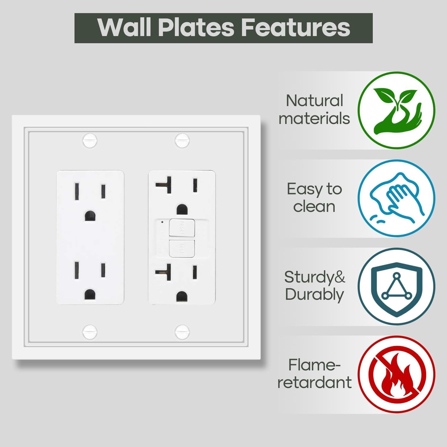 White Classic Double Decorator Switch Cover Plate - 2 Gang Rocker Wall Plate Cover for Duplex Toggle - 2 Pack