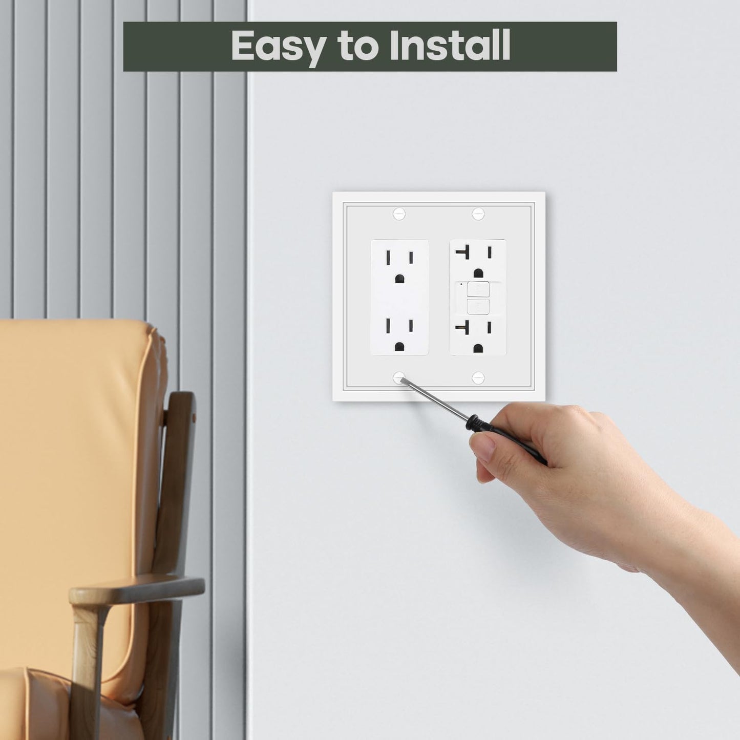 White Classic Double Decorator Switch Cover Plate - 2 Gang Rocker Wall Plate Cover for Duplex Toggle - 2 Pack