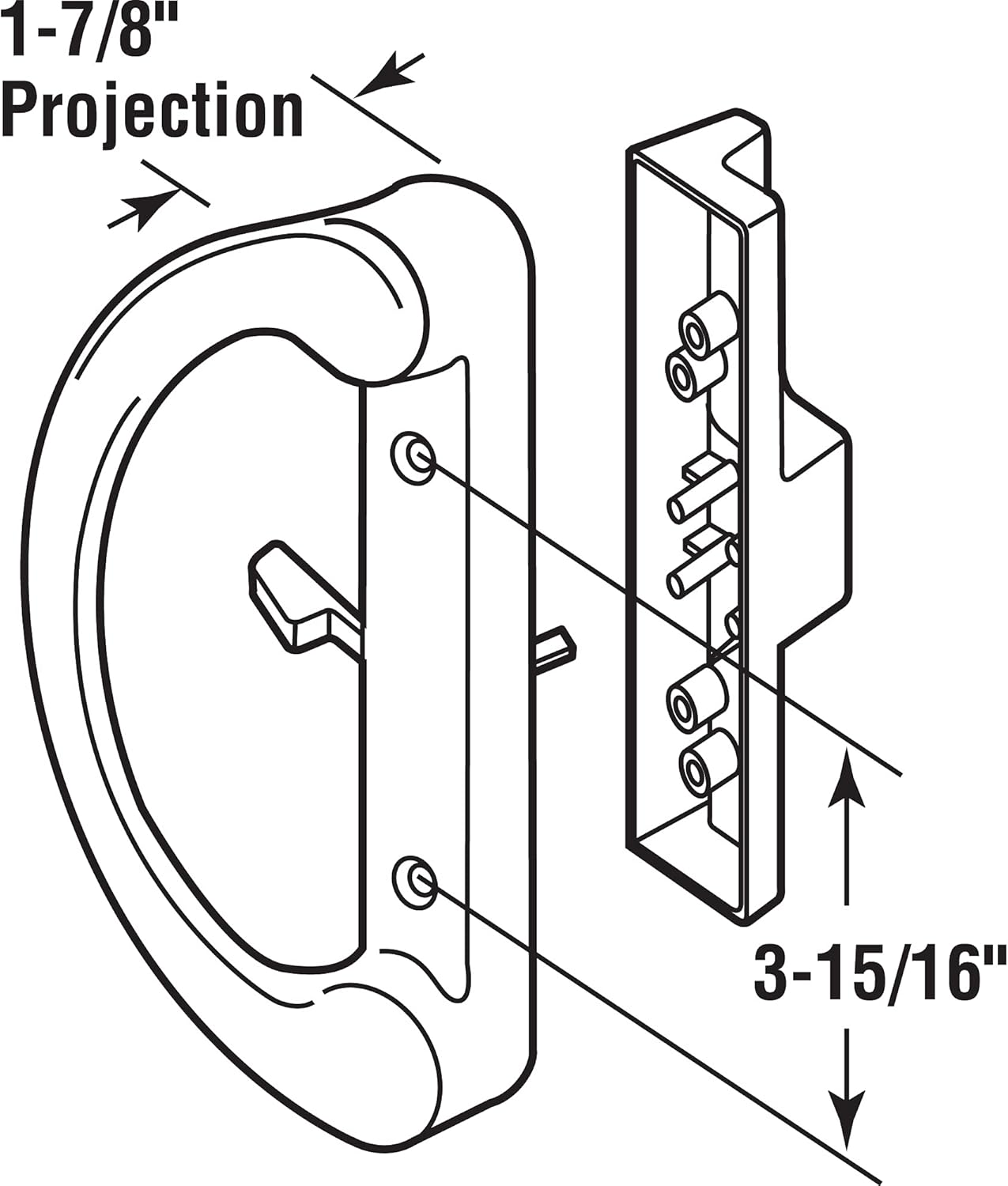 White Diecast Non-Keyed Sliding Patio Door Handle Set - Easy Replacement for Old Handles - Fits 3-15/16” Hole Spacing - Prime-Line C 1225