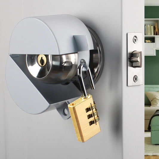 White Door Handle Cover Lock with Padlock for Elderly and Child Safety - Prevents Rotation and Entry