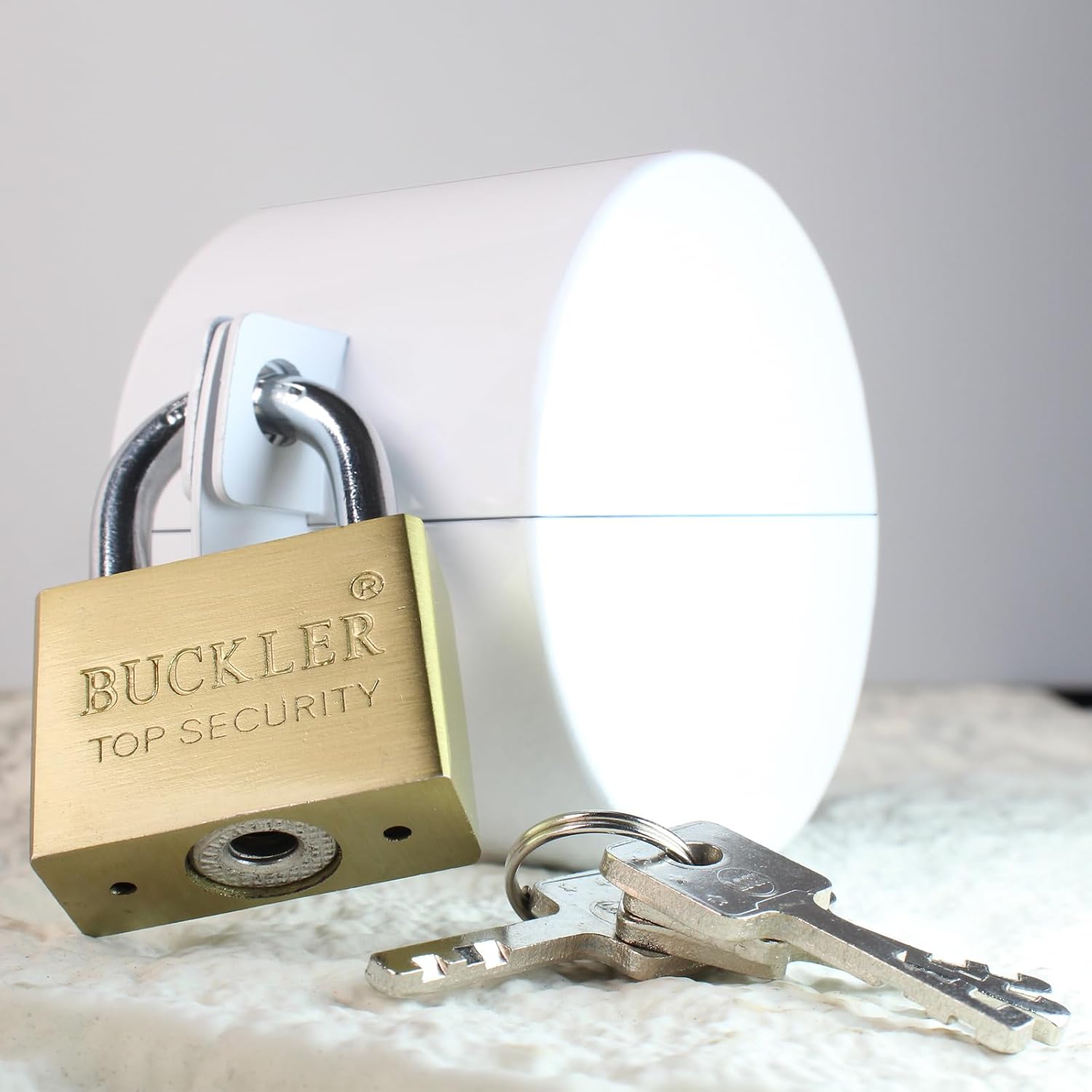 White Door Handle Lock Cover with Padlock - Temporary Knob Lockout Device for Faucet Safety - Prevent Entry into Keyhole