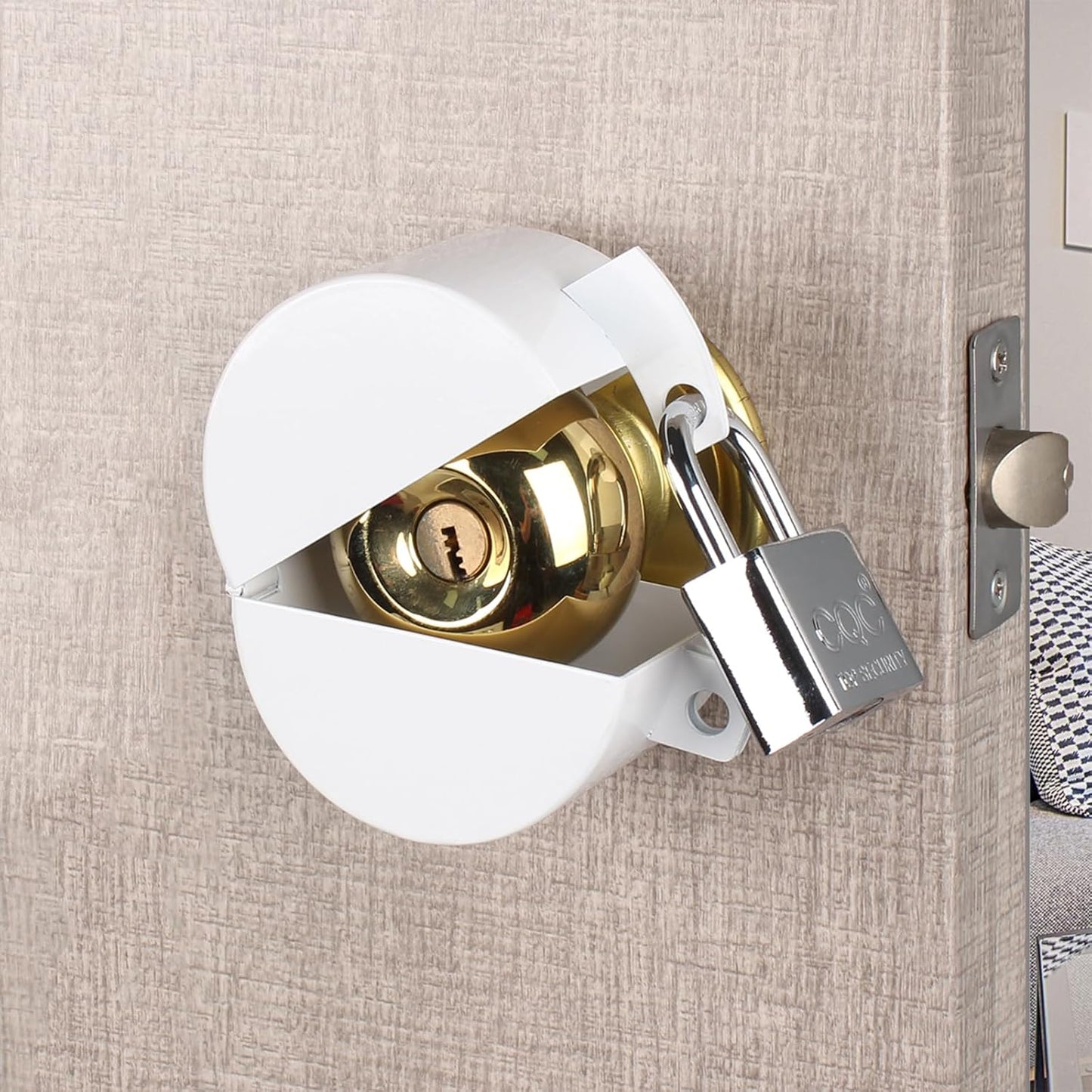 White Door Handle Lock Safety Covers with Padlock for Childproofing and Elderly Safety