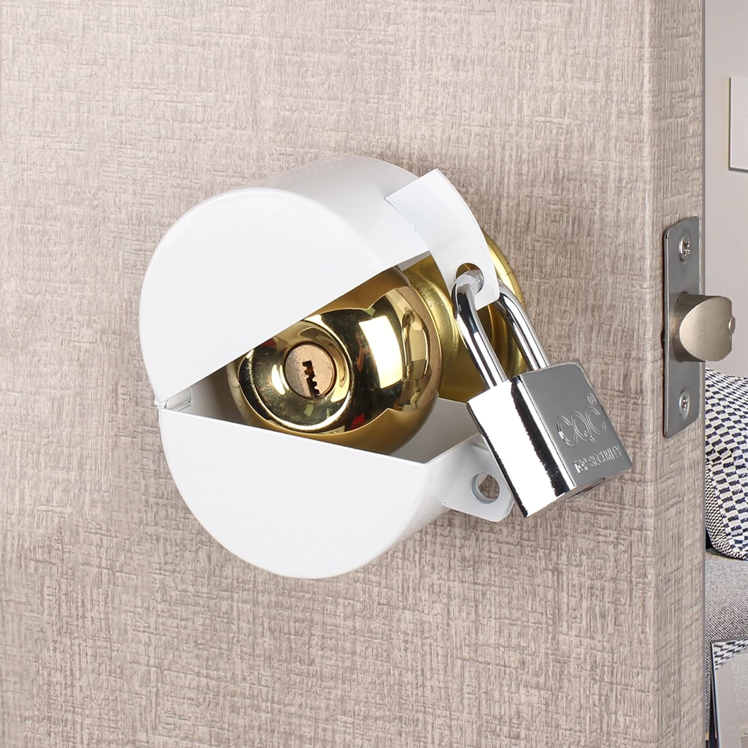 White Door Handle Lock Safety Covers with Padlock for Childproofing and Elderly Safety