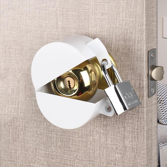 White Door Handle Lock Safety Covers with Padlock for Childproofing and Elderly Safety