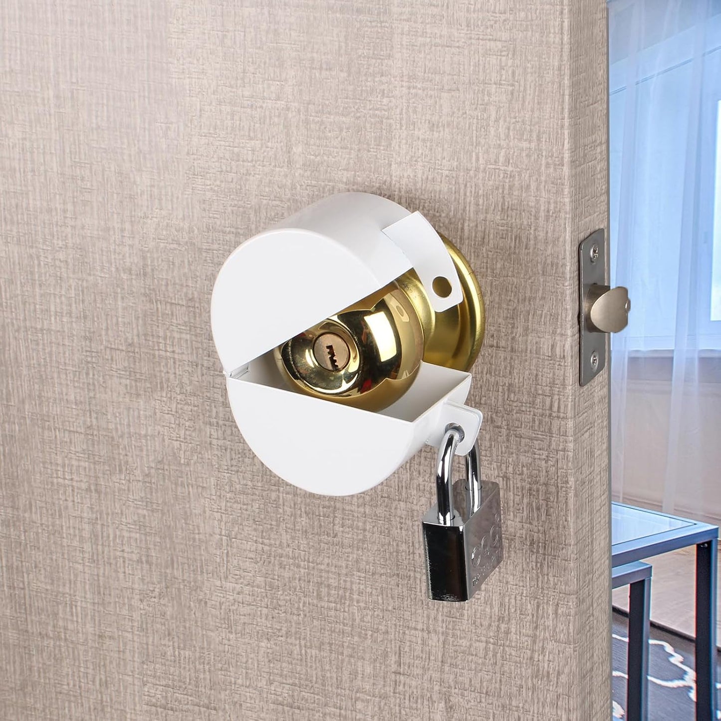 White Door Handle Lock Safety Covers with Padlock for Childproofing and Elderly Safety