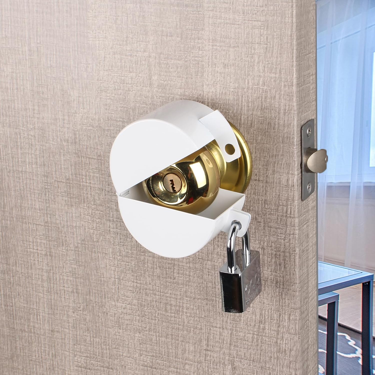 White Door Handle Lock Safety Covers with Padlock for Childproofing and Elderly Safety