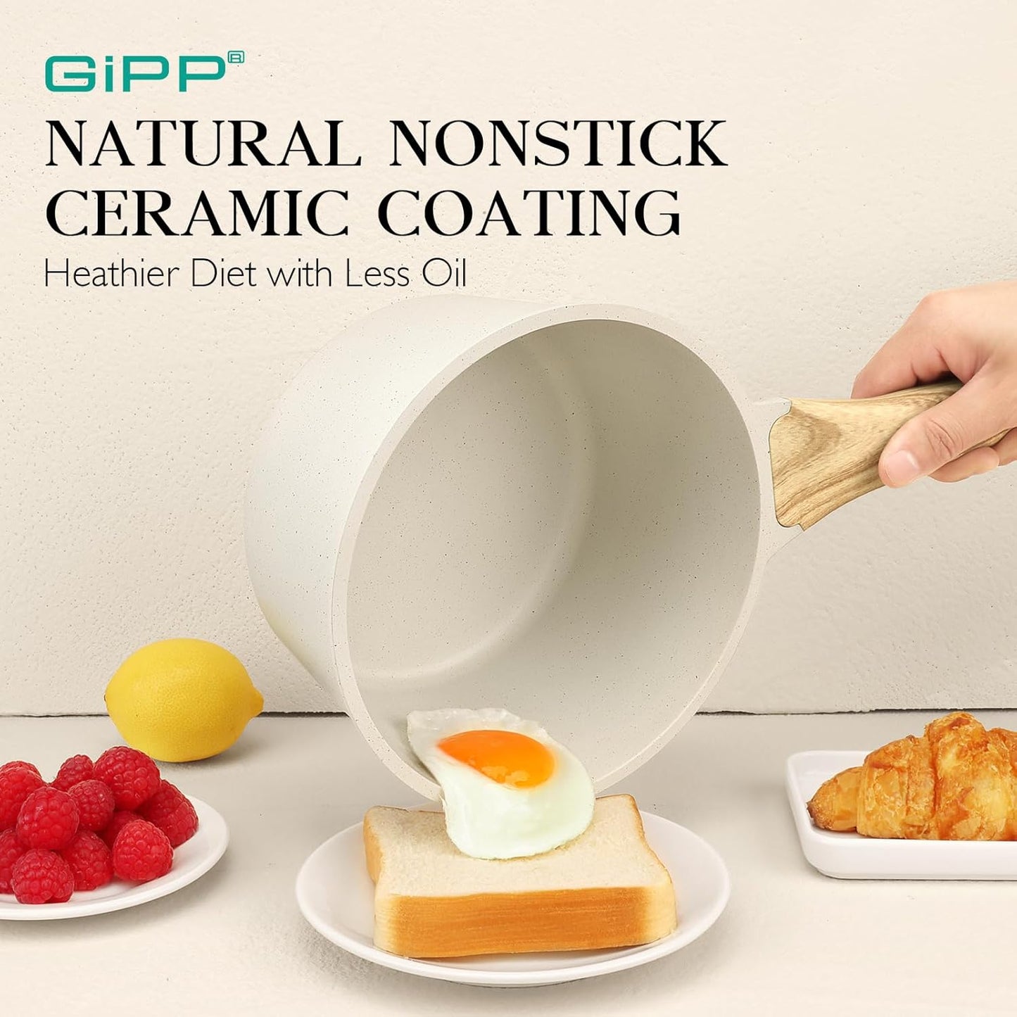 White Granite Nonstick Sauce Pan Set with Lid - 1.5Qt & 2.5Qt Non Stick Pots, Stay-Cool Handle, Small Kitchen Cooking Set, Induction Compatible, PFOA Free