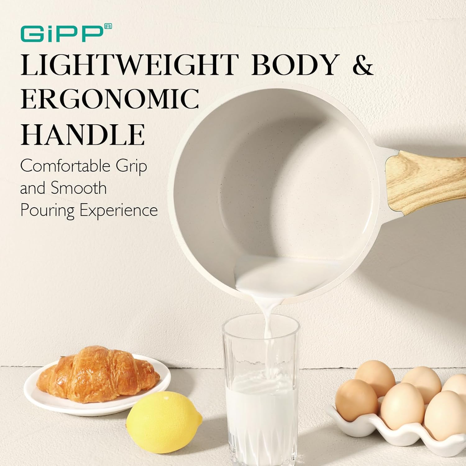 White Granite Nonstick Sauce Pan Set with Lid - 1.5Qt & 2.5Qt Non Stick Pots, Stay-Cool Handle, Small Kitchen Cooking Set, Induction Compatible, PFOA Free