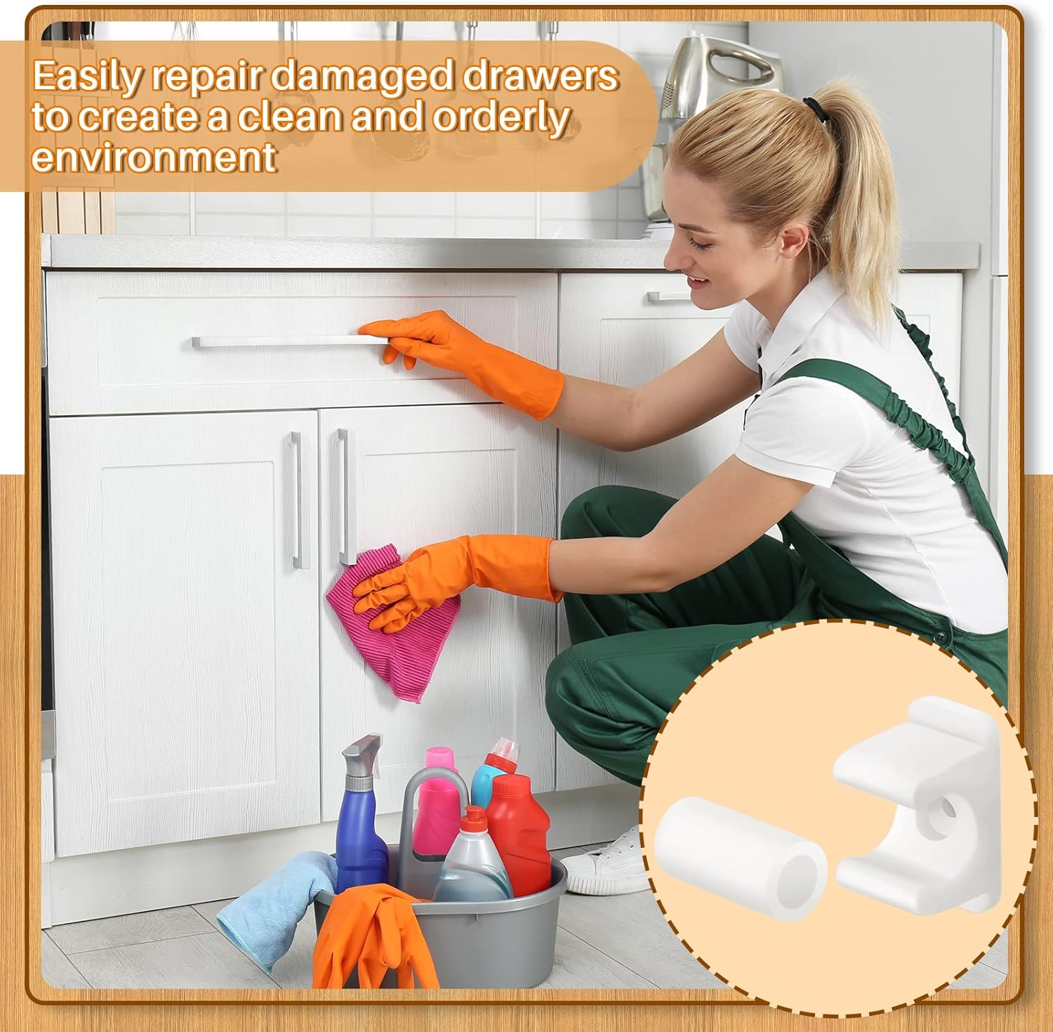 White Juexica False Front Clips for Cabinet and Drawer Sink Tip Out - Set of 4 Pairs with Screws and Screwdrivers