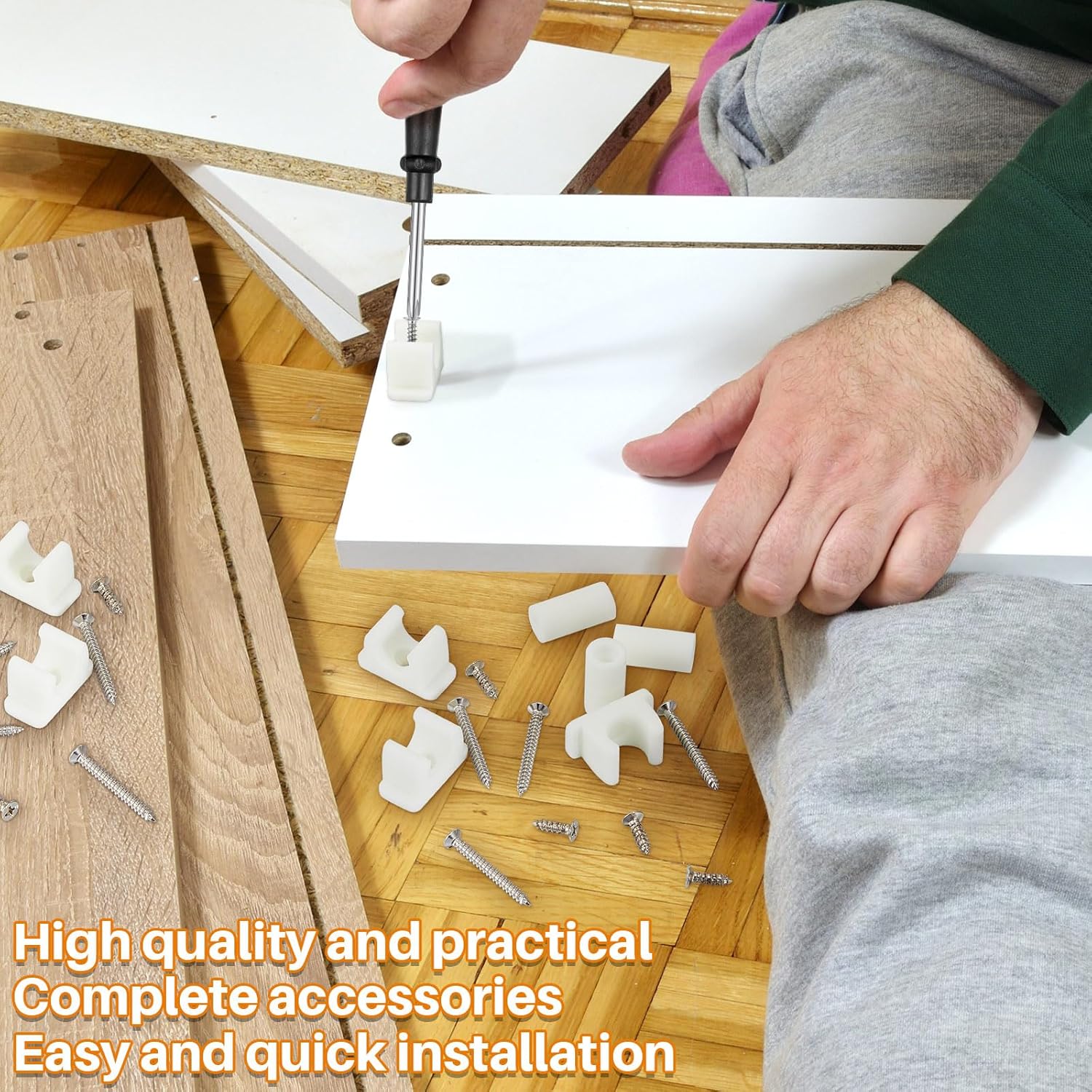 White Juexica False Front Clips for Cabinet and Drawer Sink Tip Out - Set of 4 Pairs with Screws and Screwdrivers