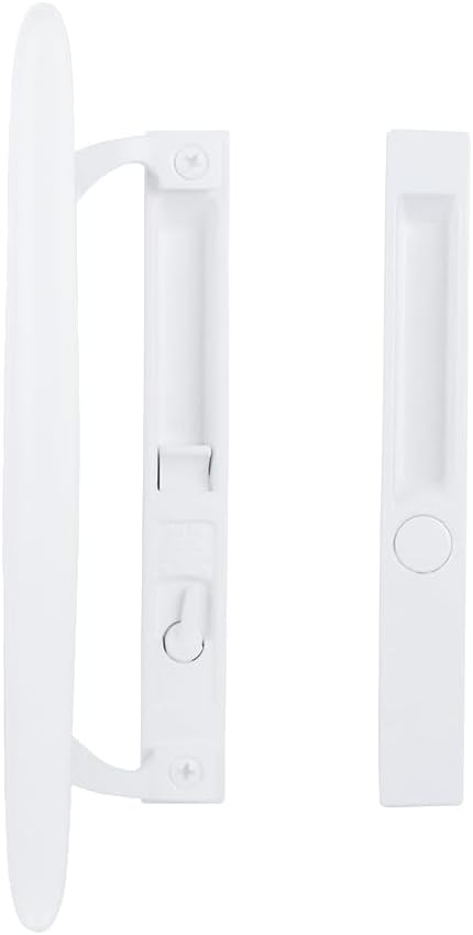 White Non-Keyed Sliding Glass Patio Door Handle Set - Fits 1" to 1-1/8" Thick Doors - Night Lock, Hook Latch - 6-5/8" H.C. - Flush Mount - Non-Handed