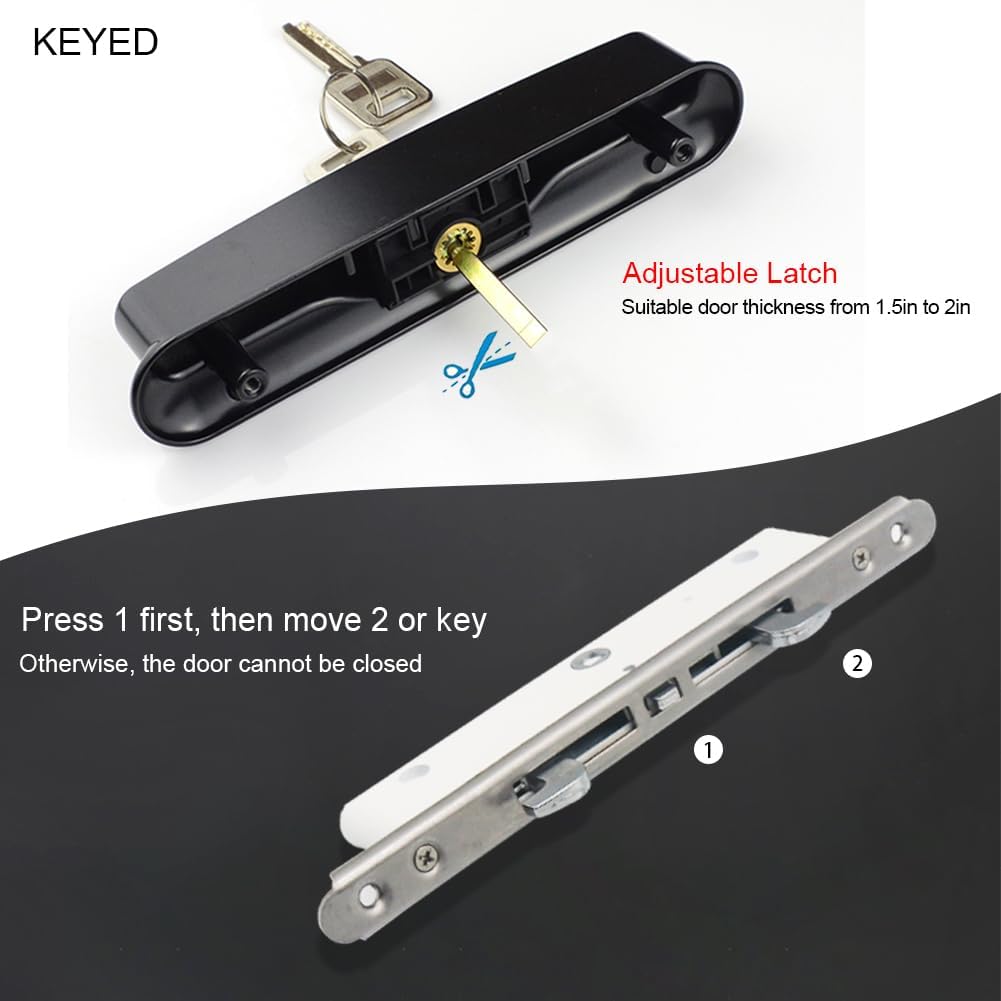 White Patio Sliding Door Handle Set with Mortise Lock, Fits 1.5in to 2in Thickness, 4-15/16" Screw Holes, Keyed Reversible Design