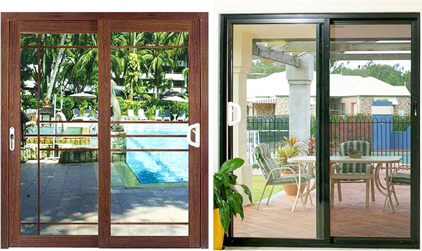 White Patio Sliding Door Handle Set with Mortise Lock, Fits 1.5in to 2in Thickness, 4-15/16" Screw Holes, Keyed Reversible Design