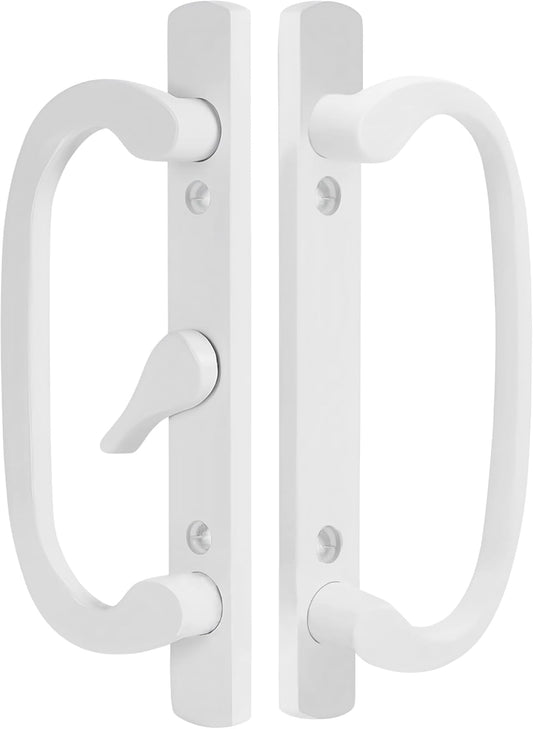 White Sliding Patio Glass Door Center Latch Handle Set Replacement - Sash Controls 2265 - Mortise Type, Fits 3-15/16" Screw Hole Spacing